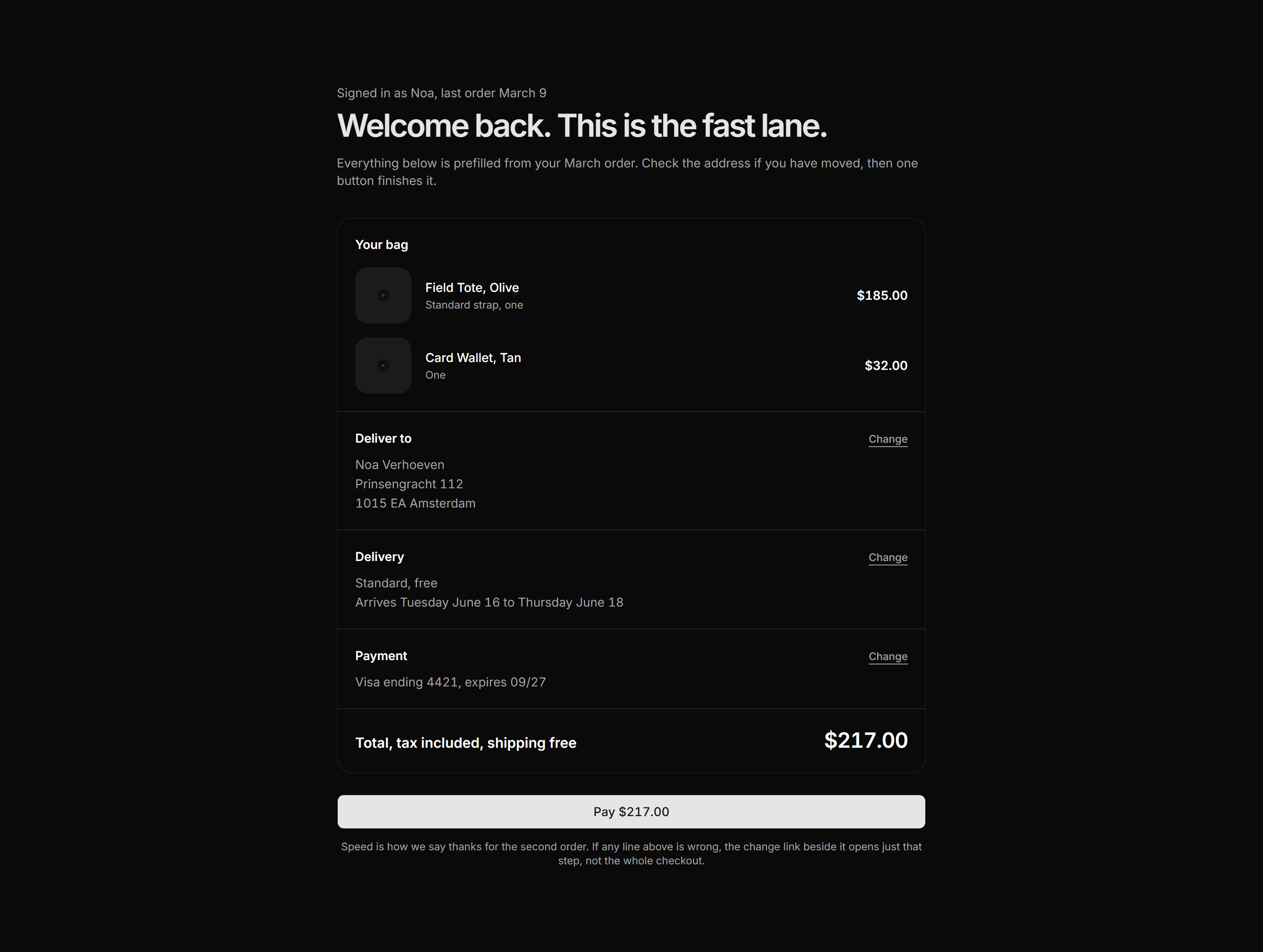 Ecommerce Checkout: Returning Customer Checkout