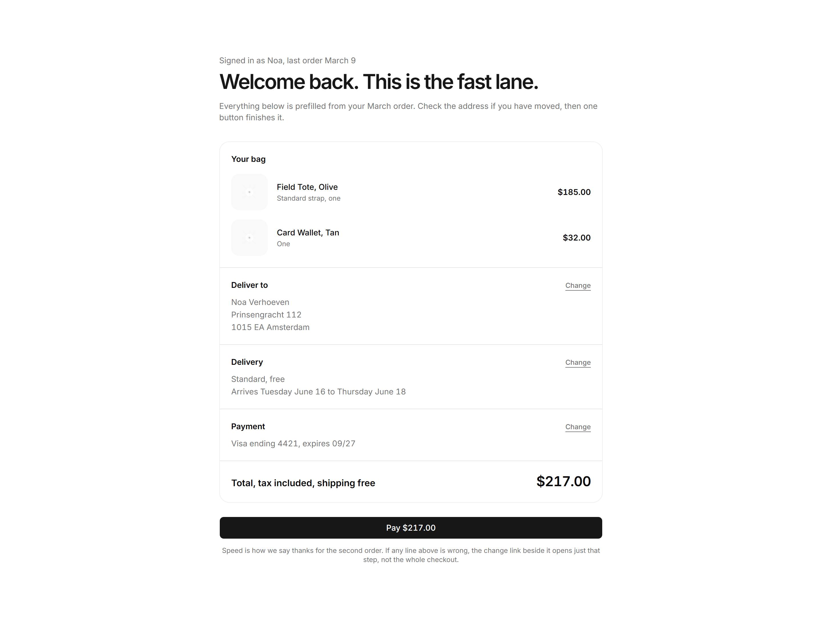 Ecommerce Checkout: Returning Customer Checkout
