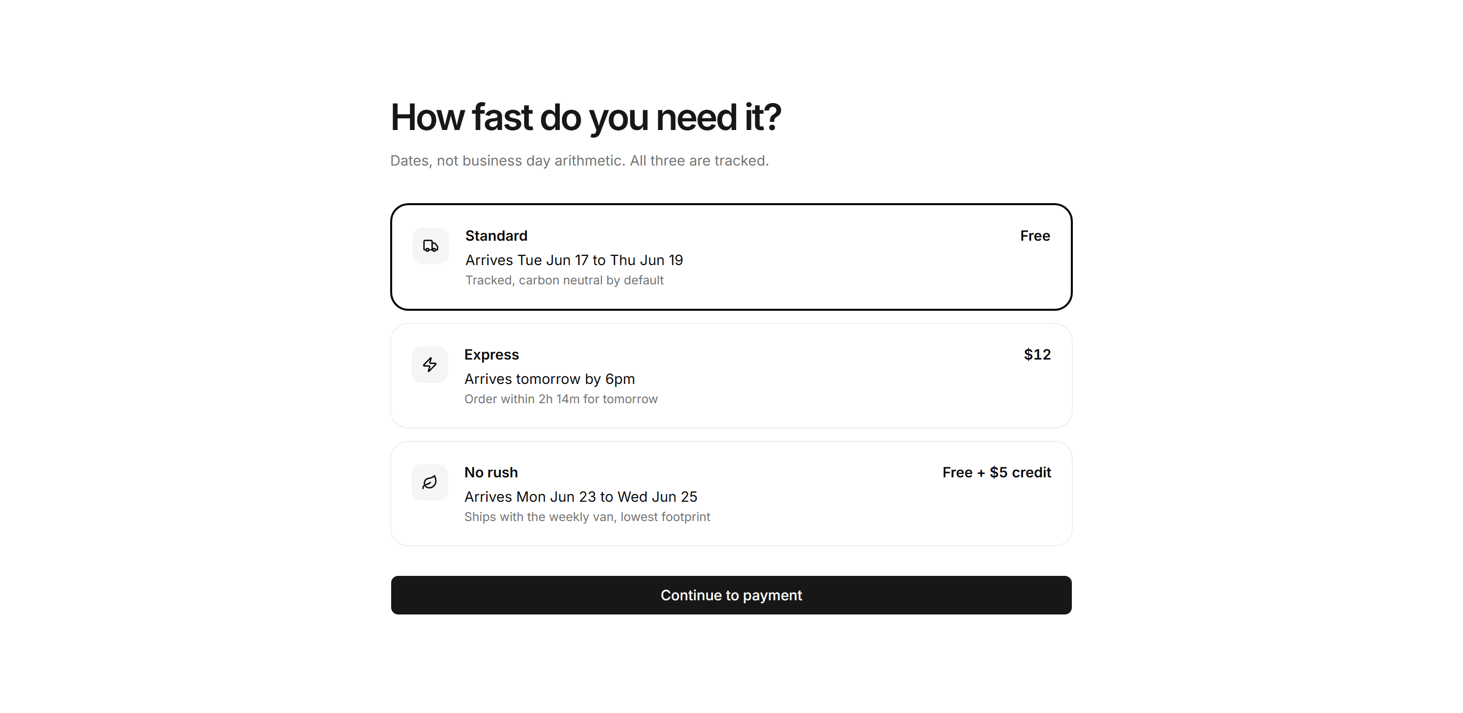 Ecommerce Checkout: Shipping Options List