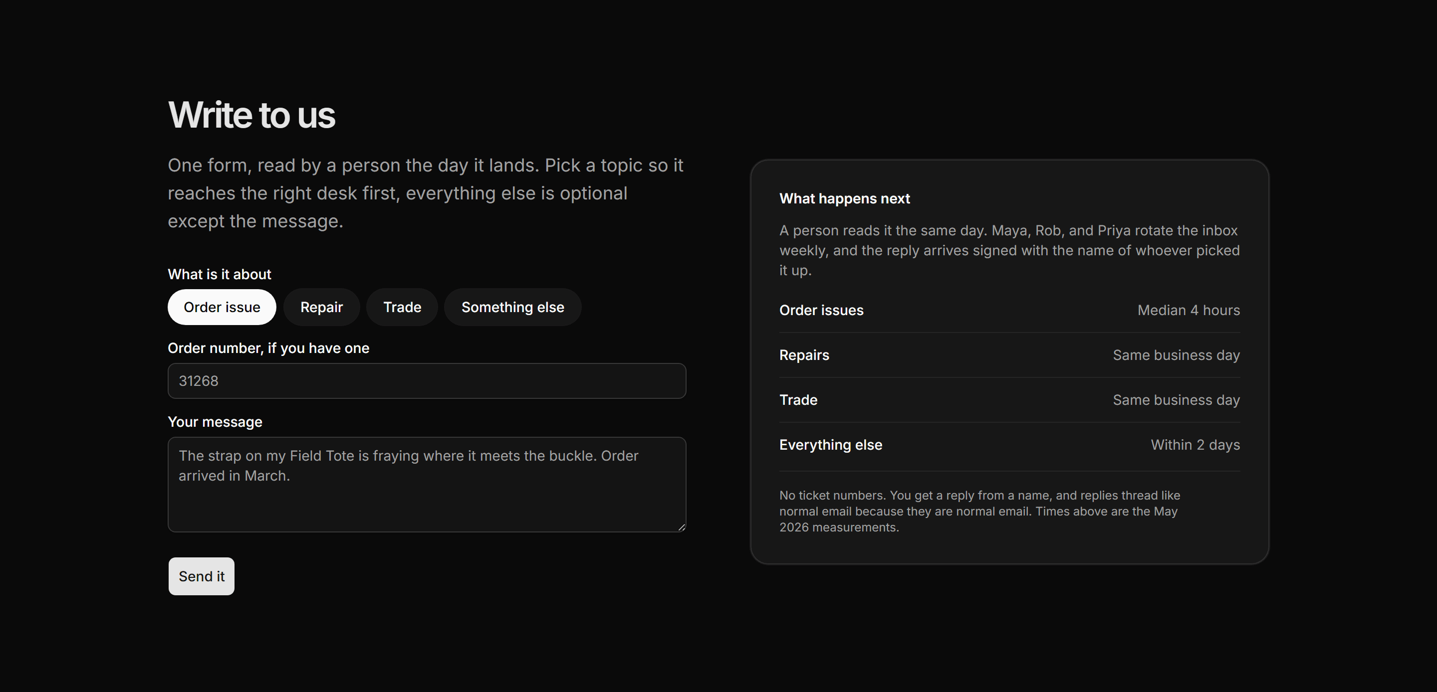 Ecommerce Contact and Support: Contact Form Split