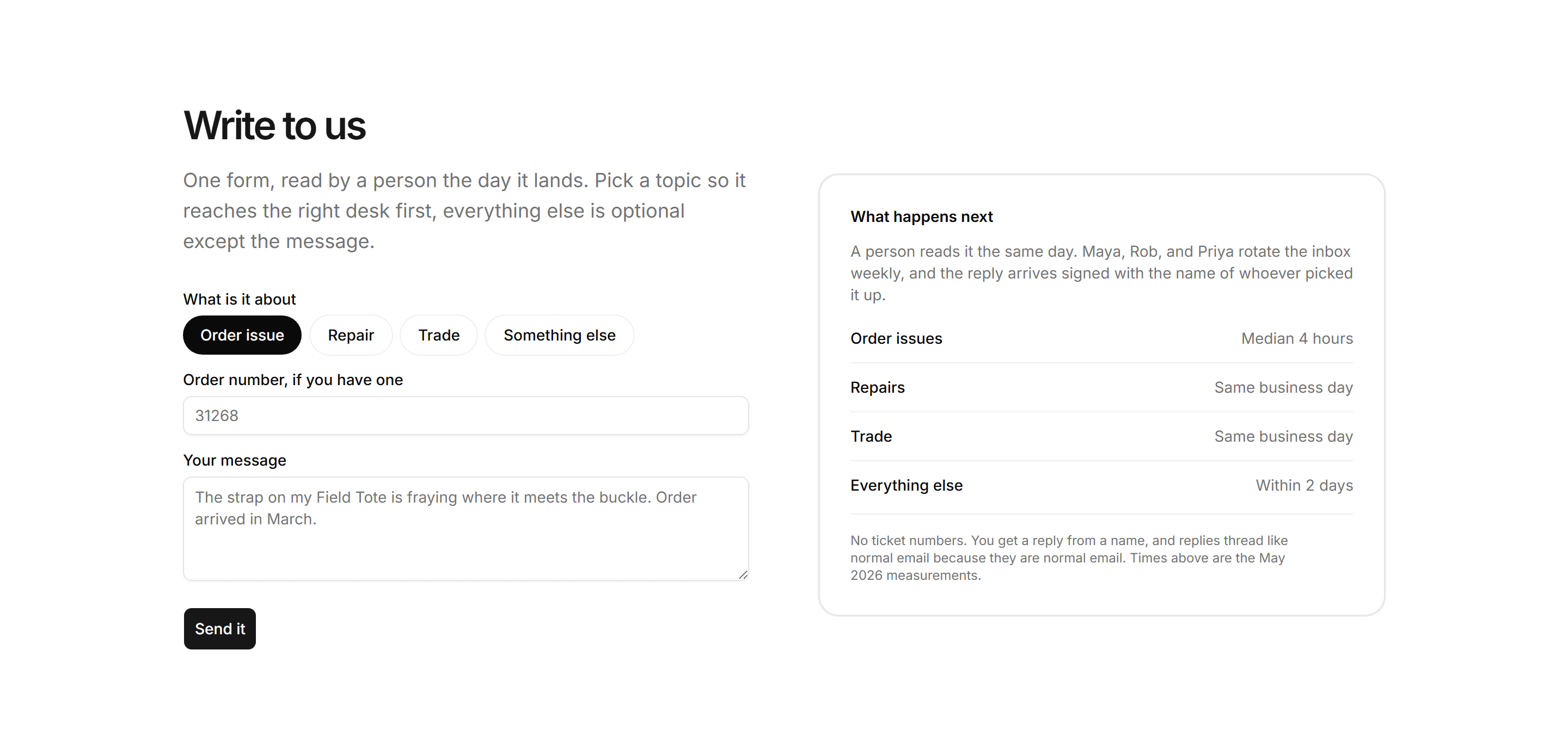 Ecommerce Contact and Support: Contact Form Split