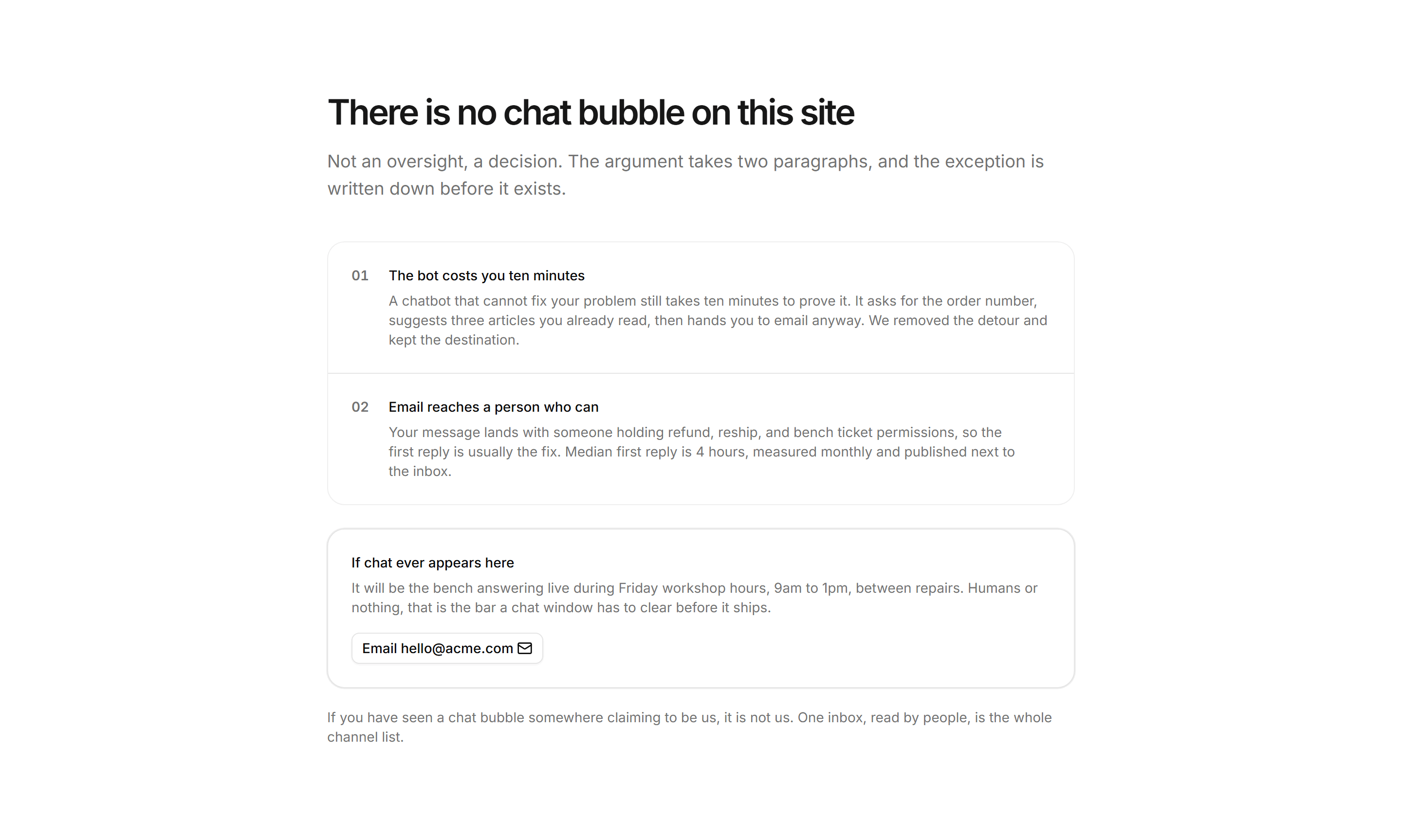 Ecommerce Contact and Support: Live Chat Honesty Card