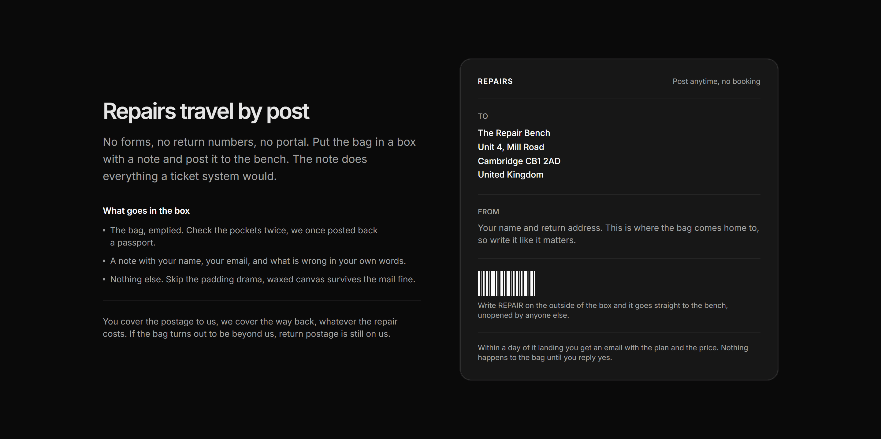 Ecommerce Contact and Support: Send It To The Bench Card