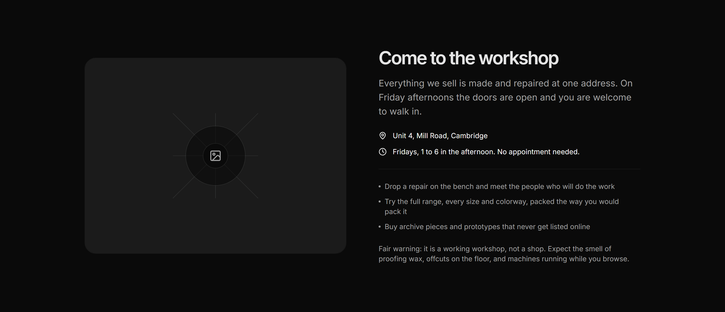 Ecommerce Contact and Support: Visit The Workshop Card