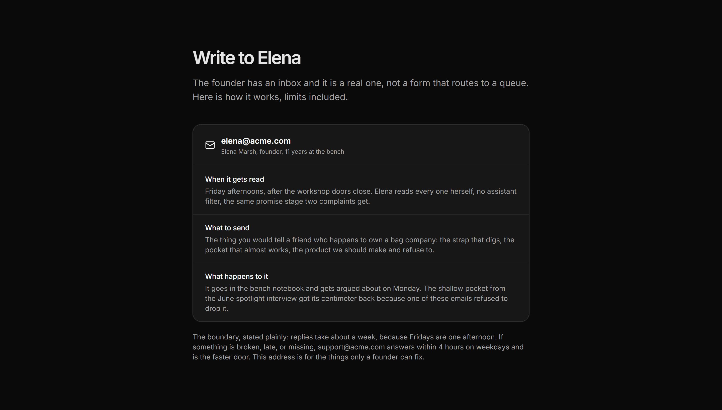 Ecommerce Contact and Support: Write To The Founder Card