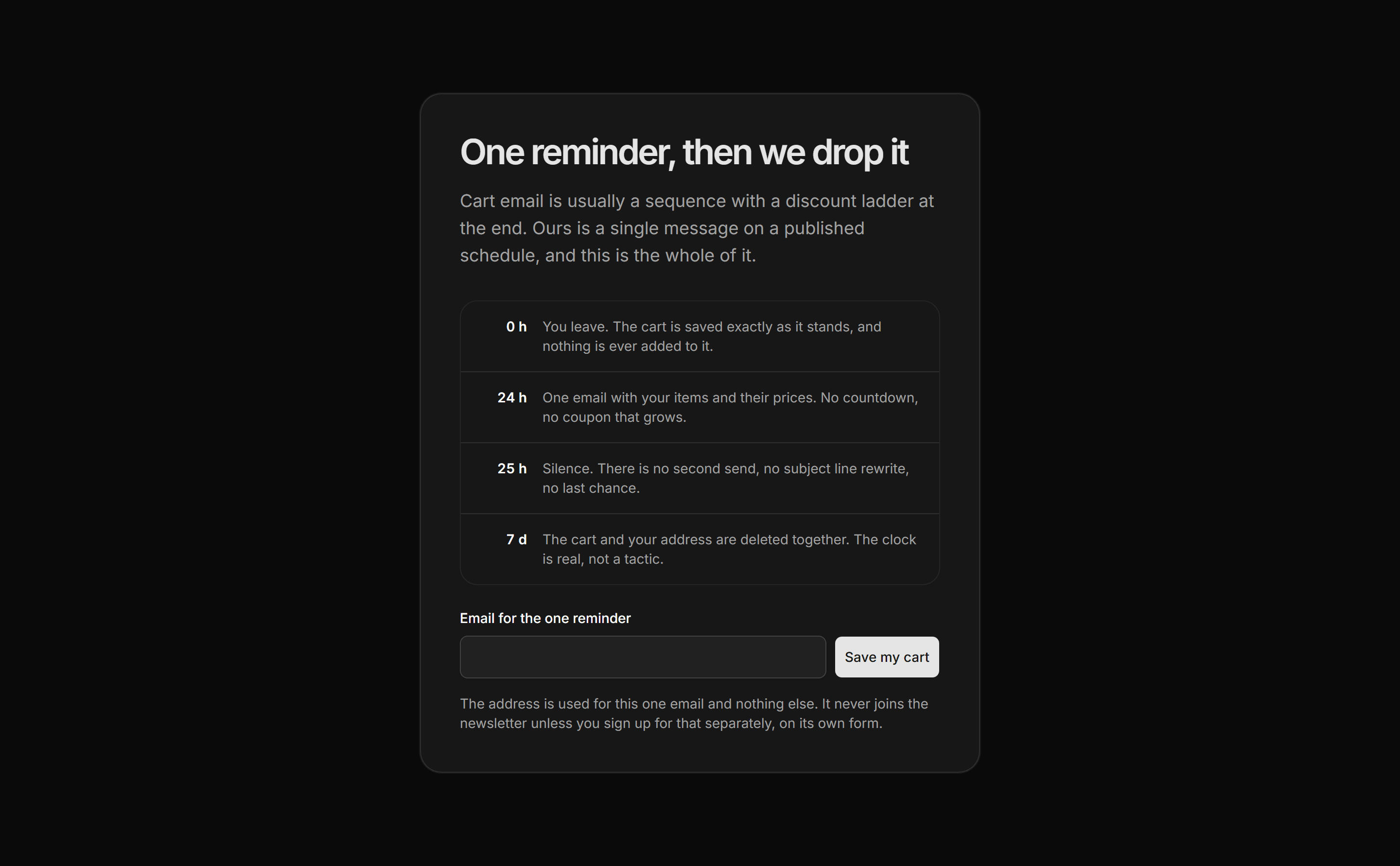 Ecommerce Email Capture: Cart Reminder Opt In
