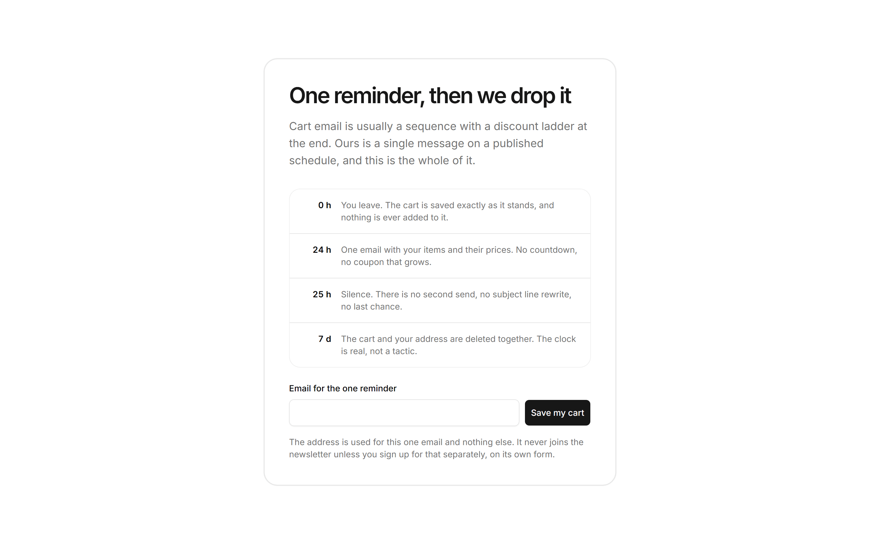 Ecommerce Email Capture: Cart Reminder Opt In