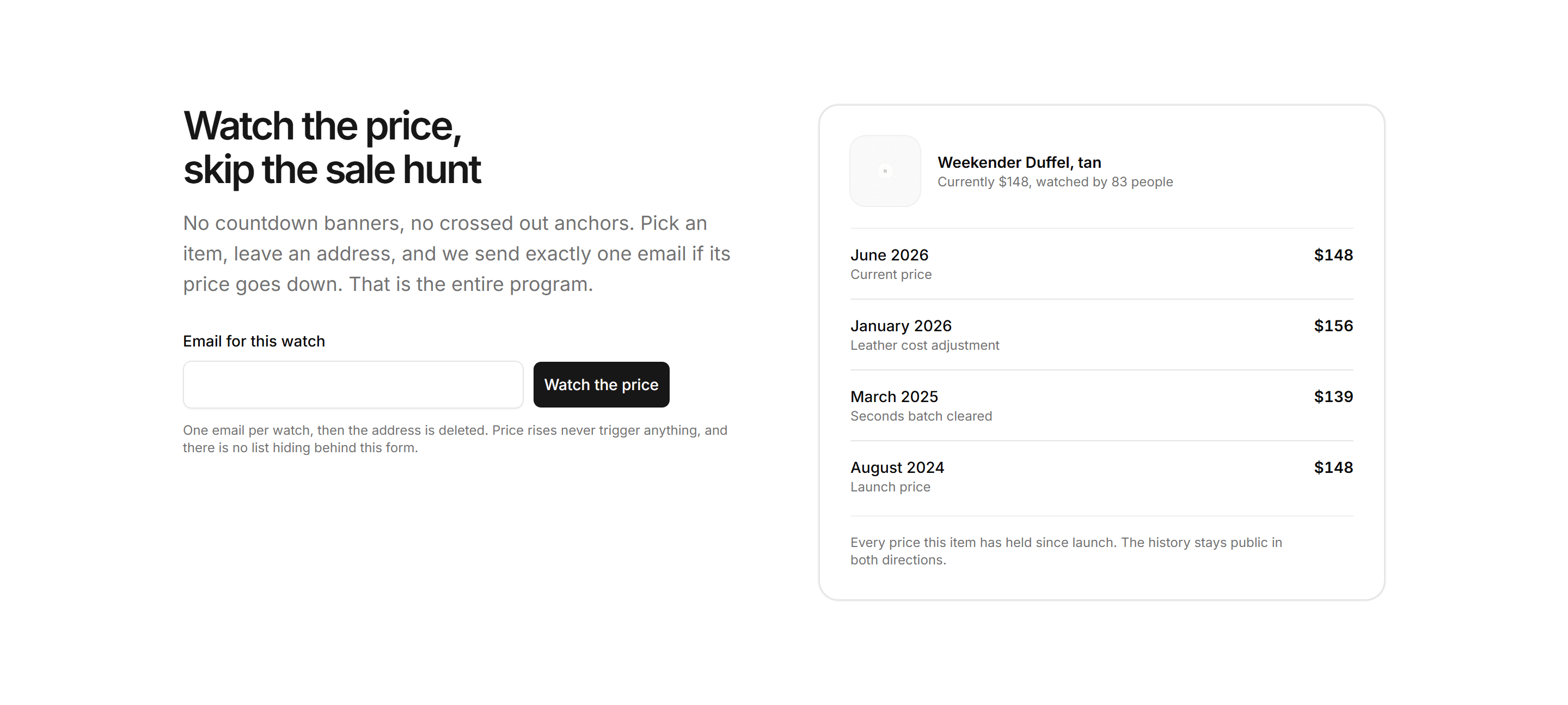 Ecommerce Email Capture: Price Drop Watch