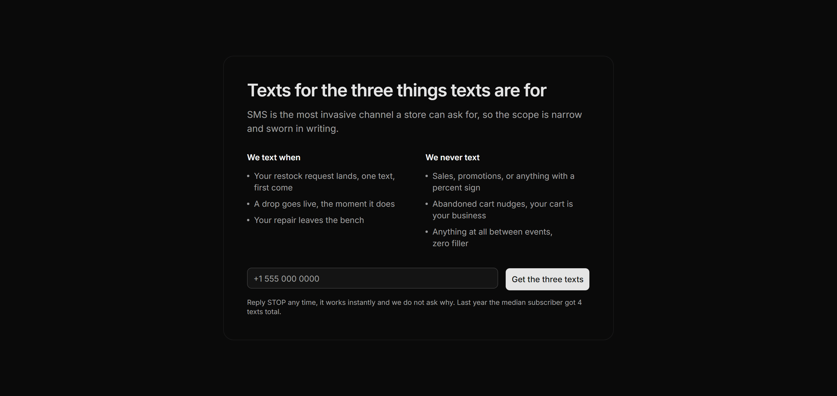 Ecommerce Email Capture: Sms Alerts Card