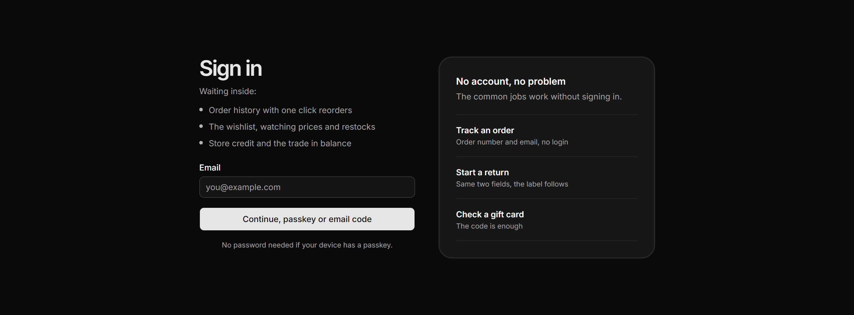Ecommerce Empty State: Account Signed Out State
