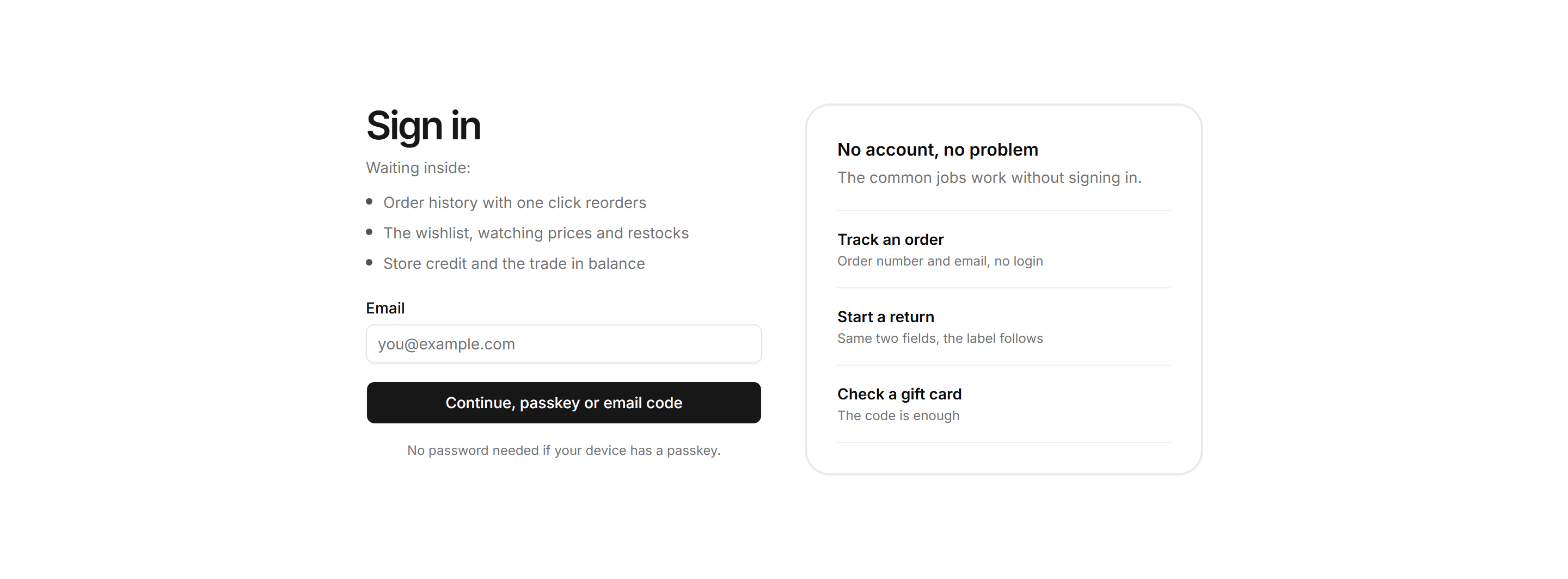 Ecommerce Empty State: Account Signed Out State
