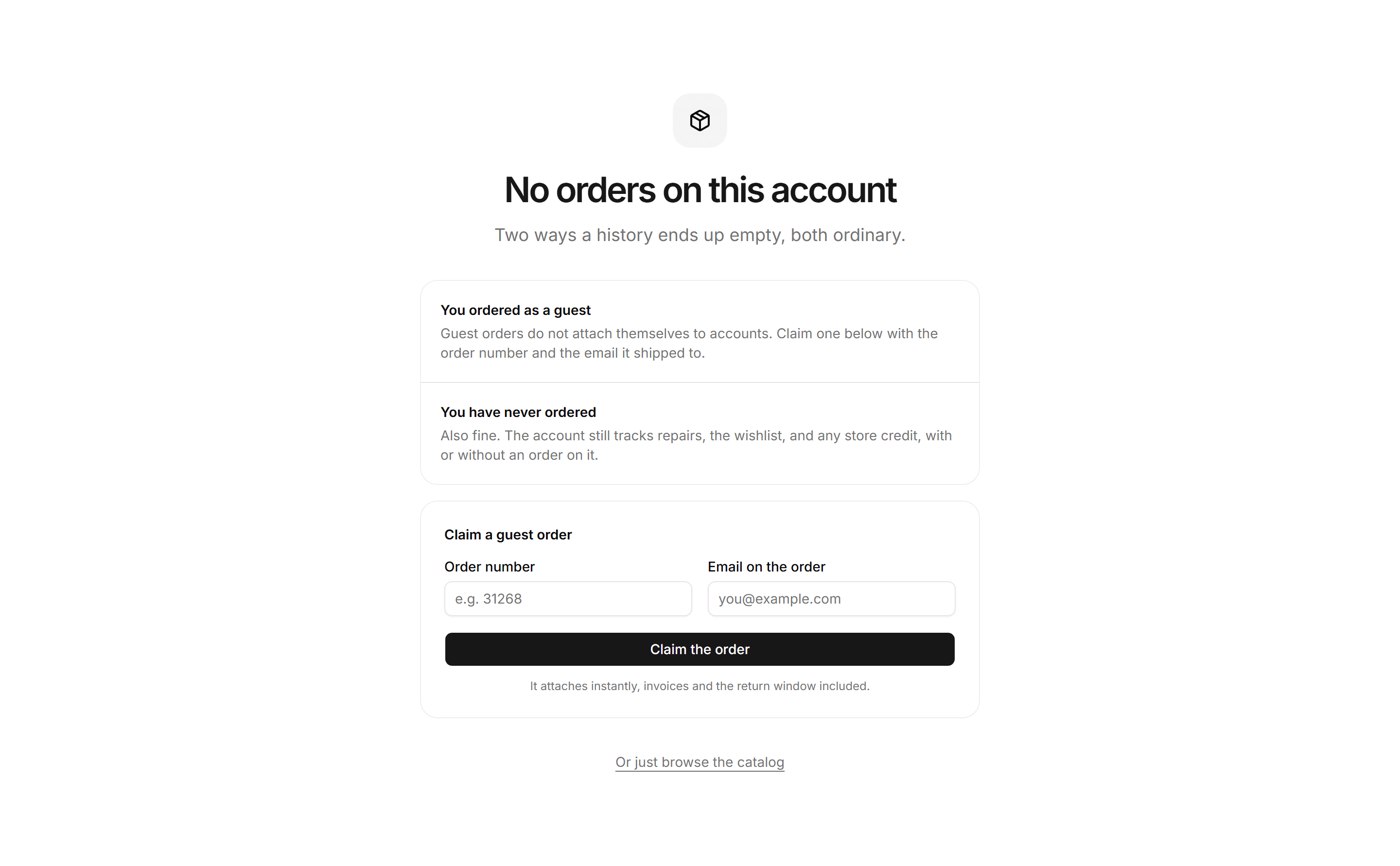 Ecommerce Empty State: Order History Empty State