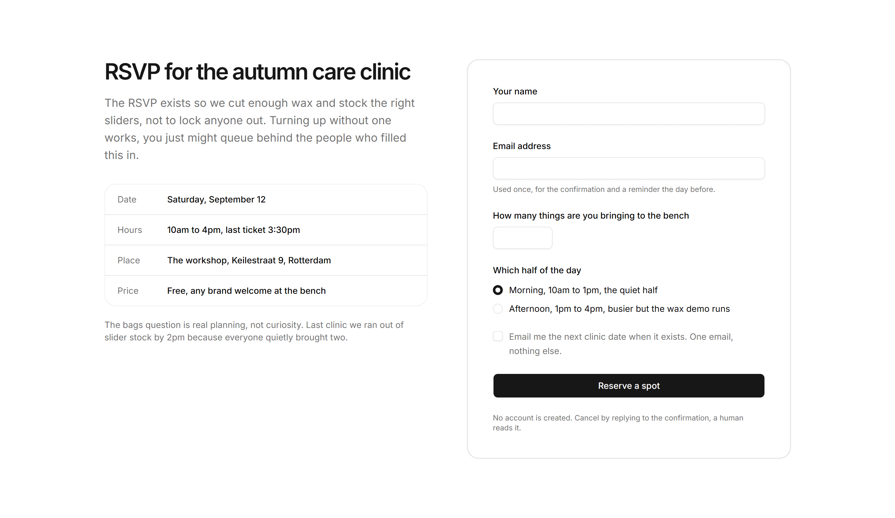 Ecommerce Events and Appointment: Event RSVP Form