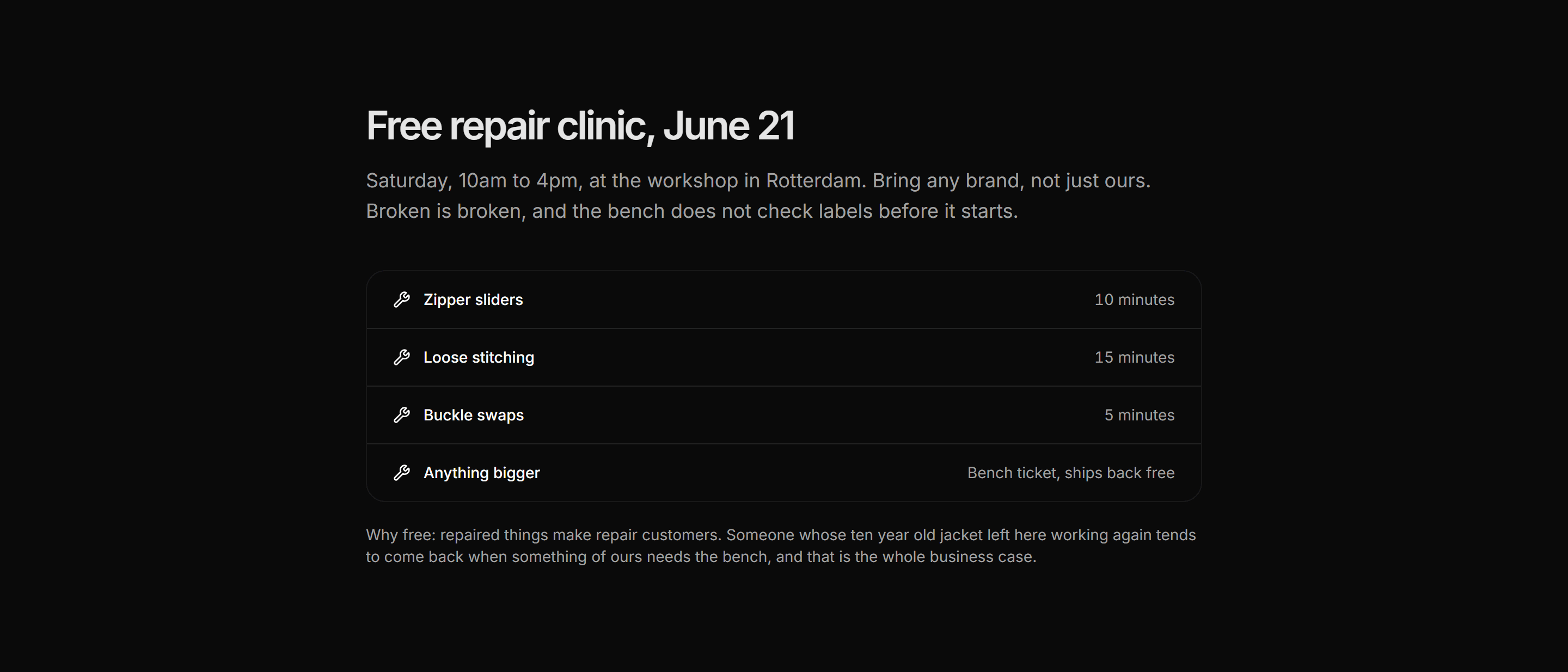 Ecommerce Events and Appointment: Repair Clinic Day