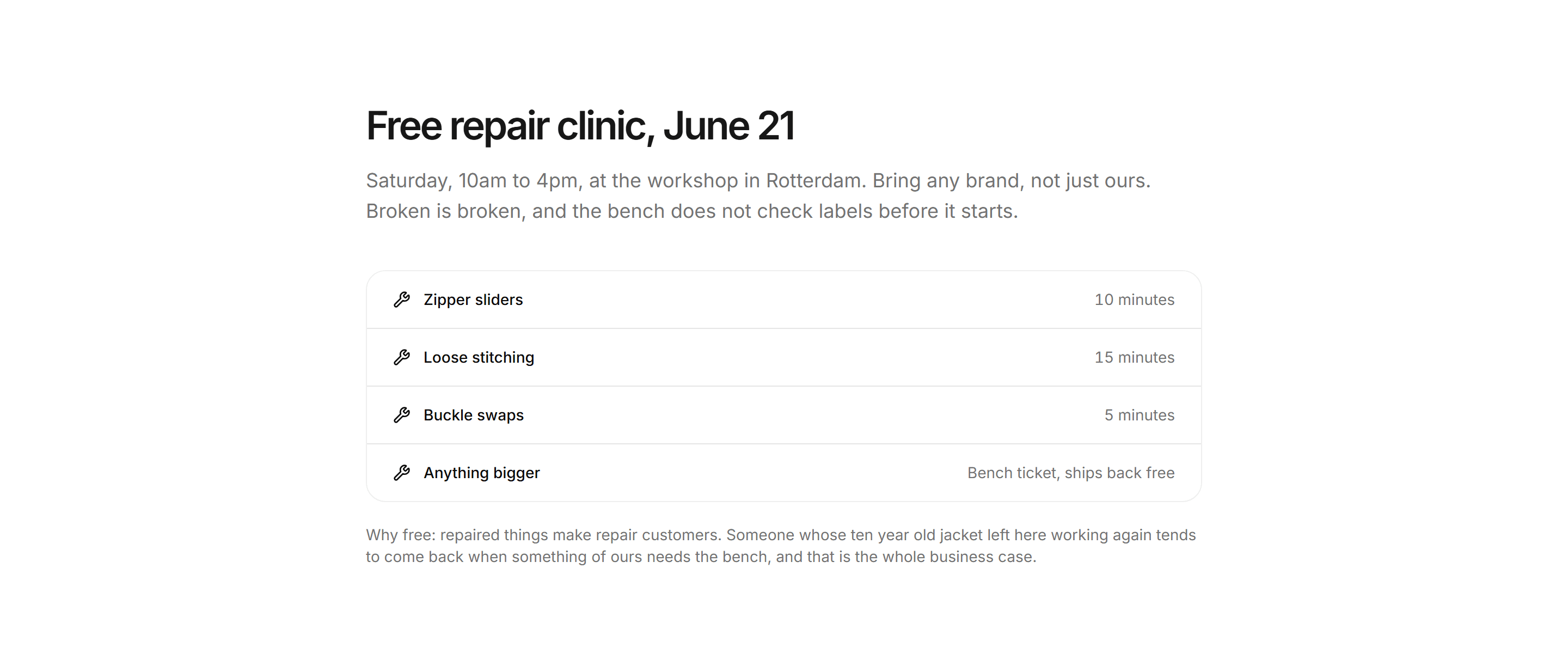 Ecommerce Events and Appointment: Repair Clinic Day