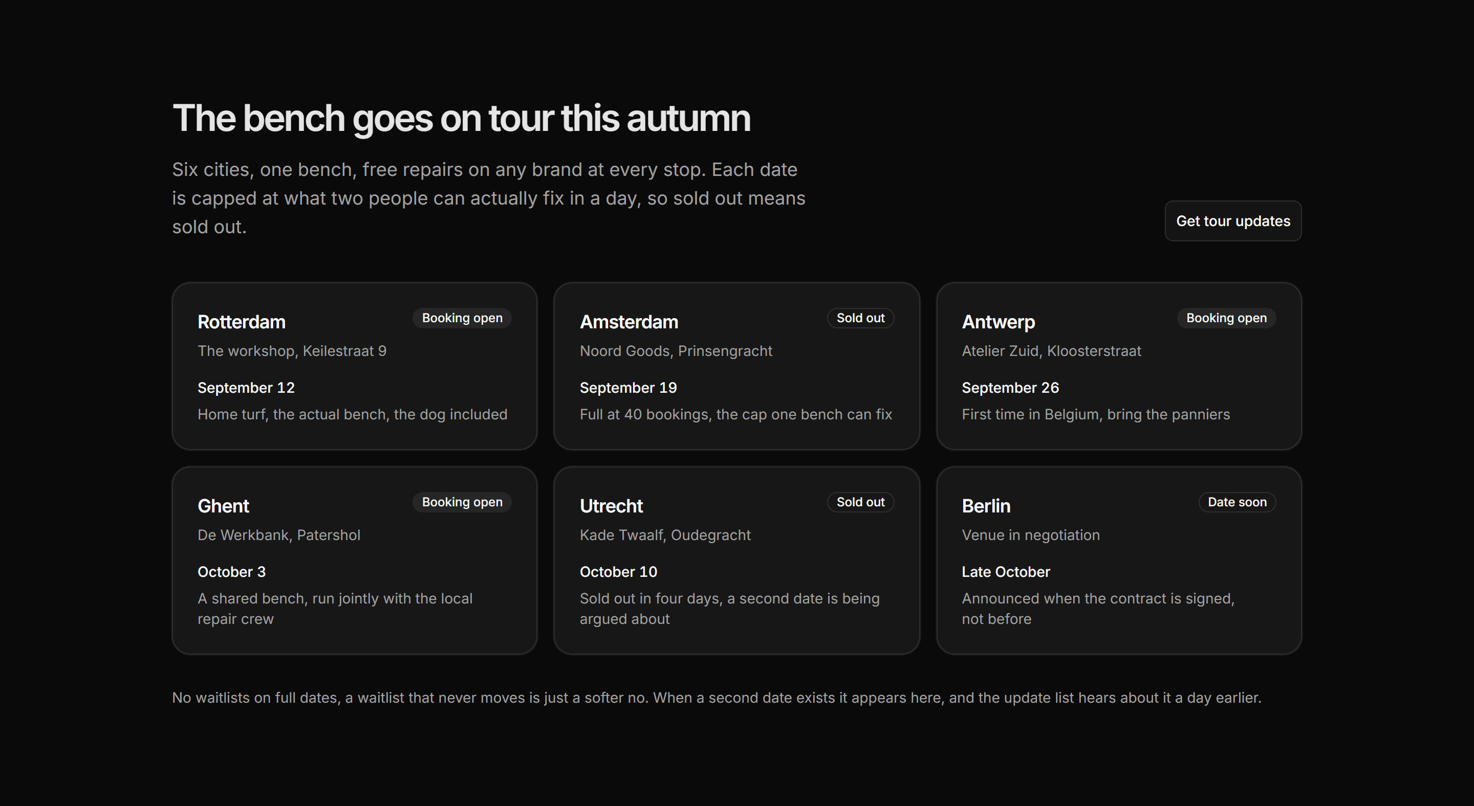 Ecommerce Events and Appointment: Tour Stops Grid