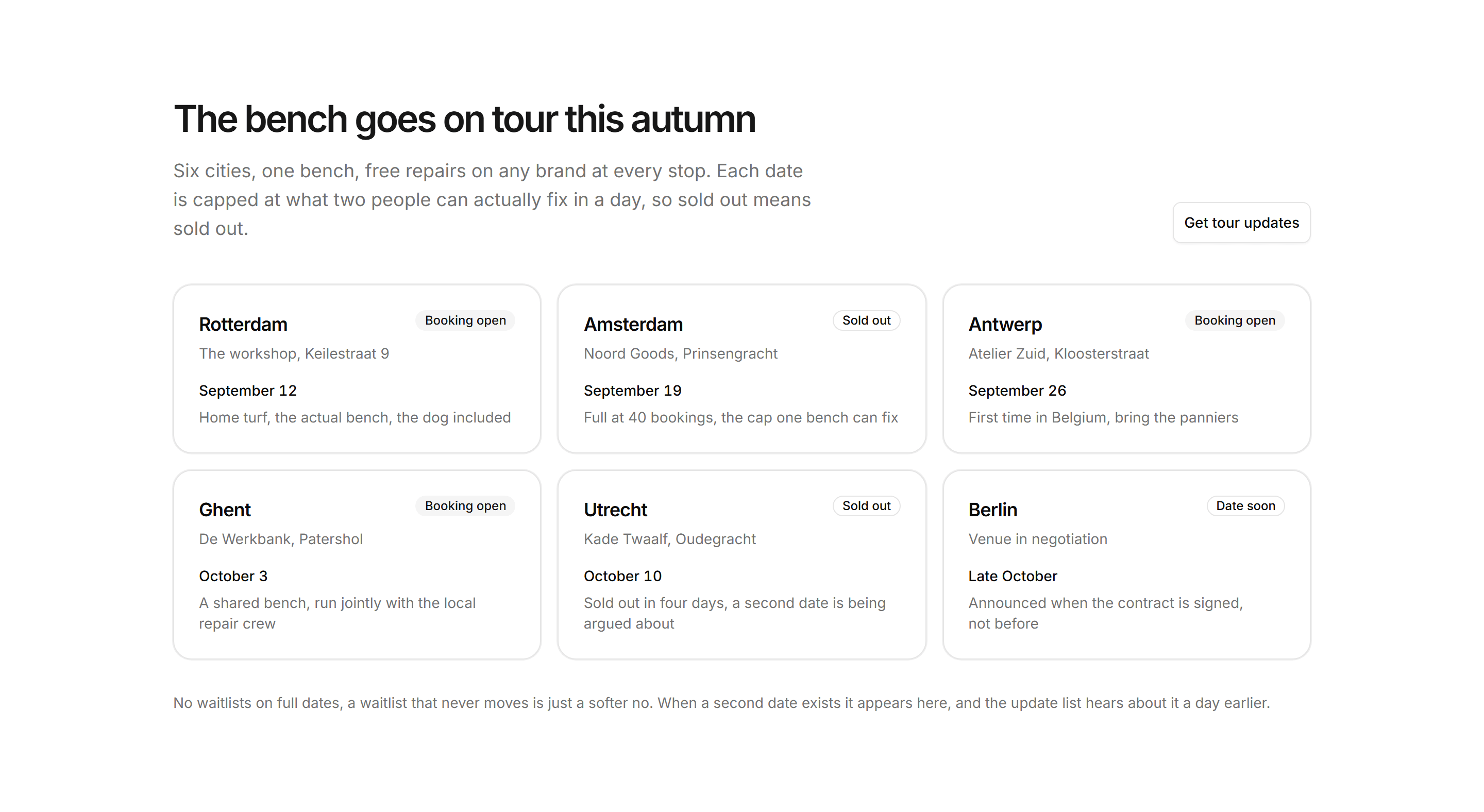 Ecommerce Events and Appointment: Tour Stops Grid
