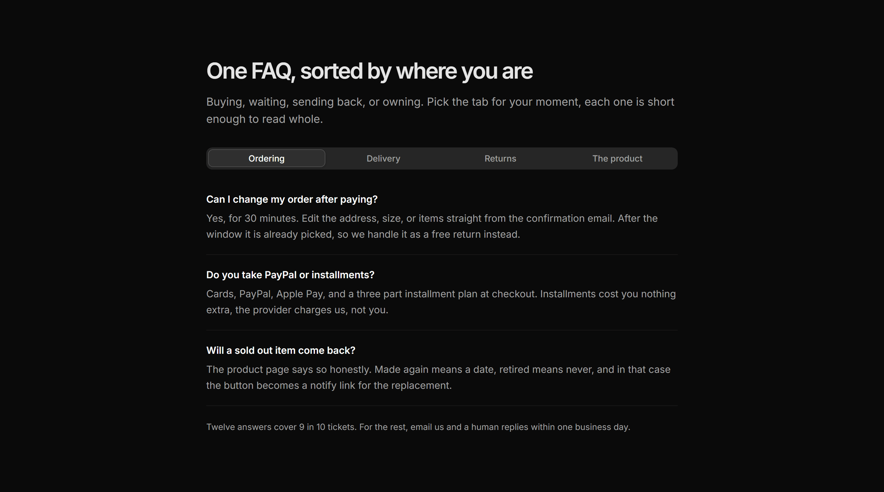 Ecommerce FAQ: FAQ Tabs