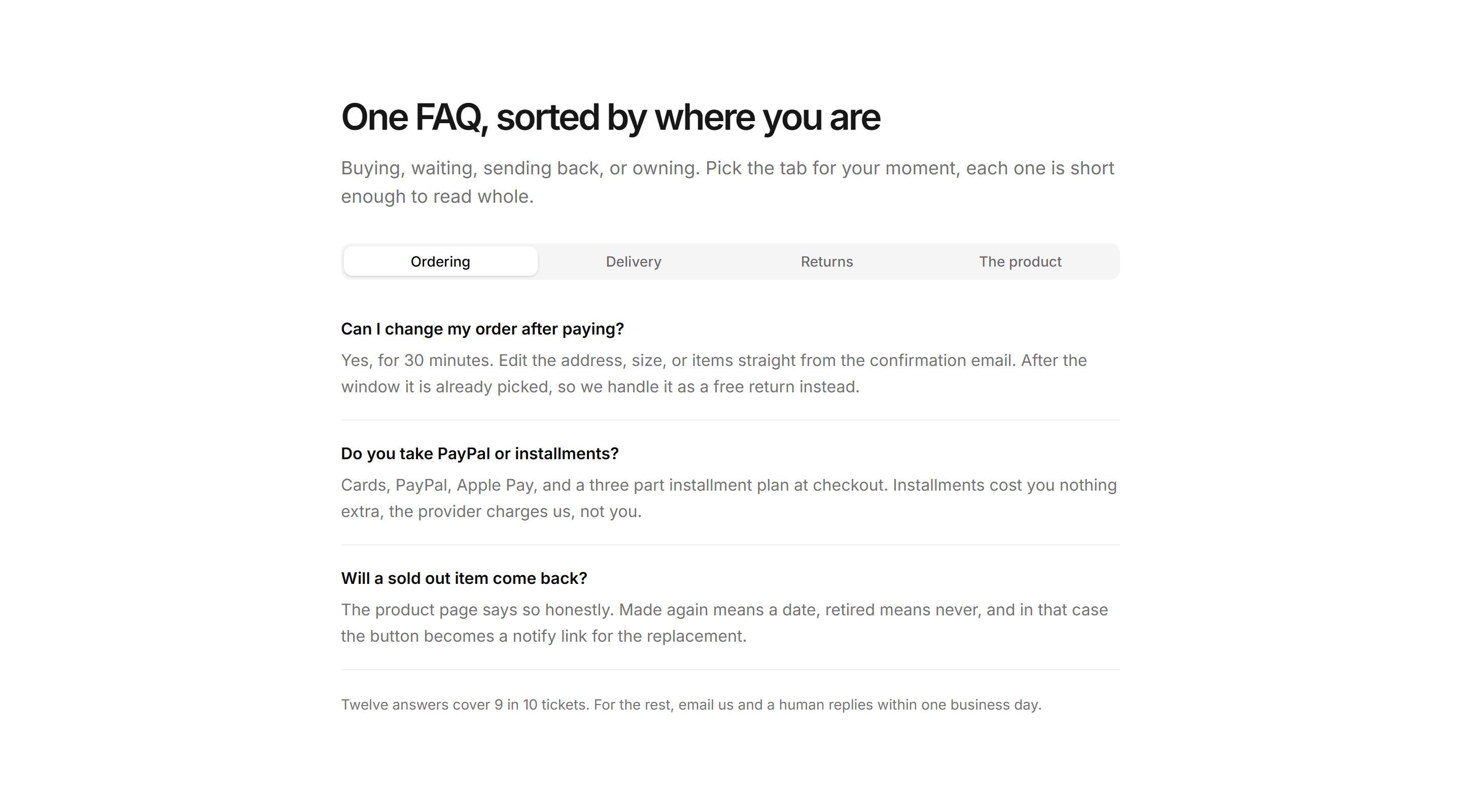 Ecommerce FAQ: FAQ Tabs
