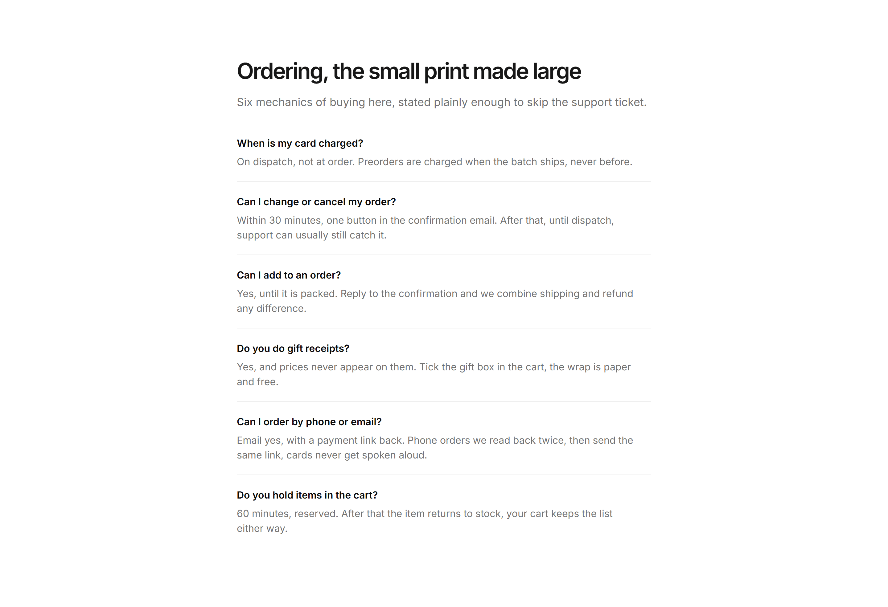 Ecommerce FAQ: Ordering Faq List