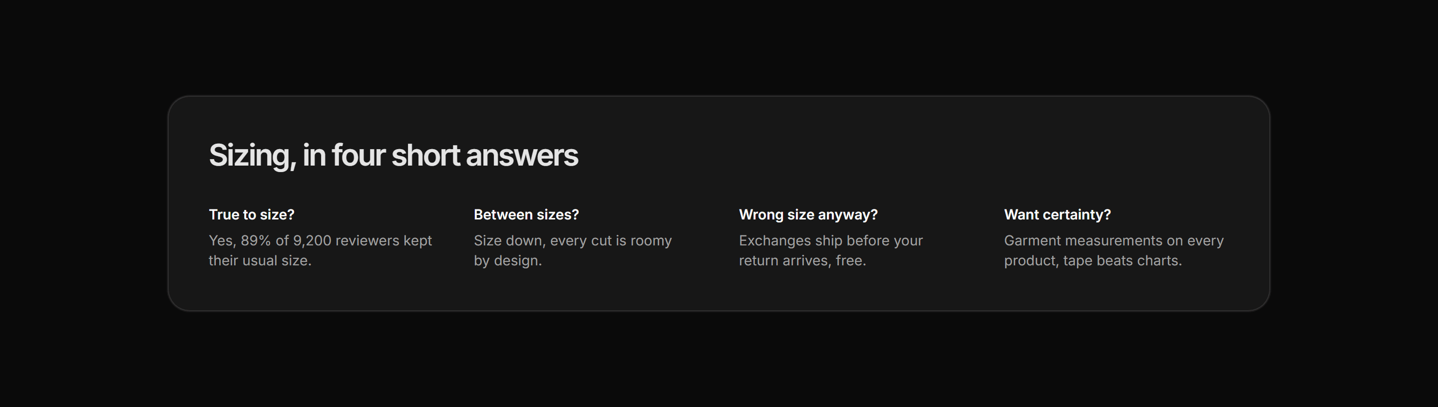 Ecommerce FAQ: Sizing Faq Compact