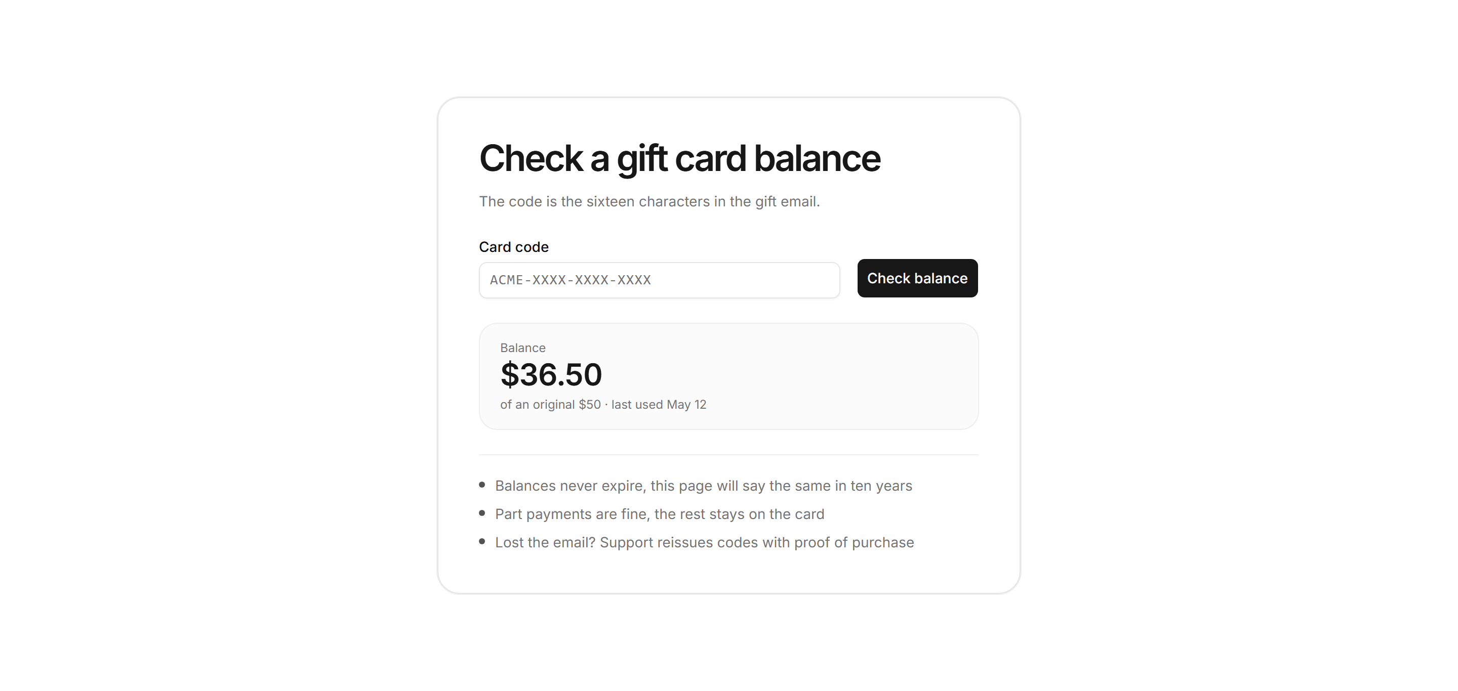 Ecommerce Gift Card: Gift Card Balance Check