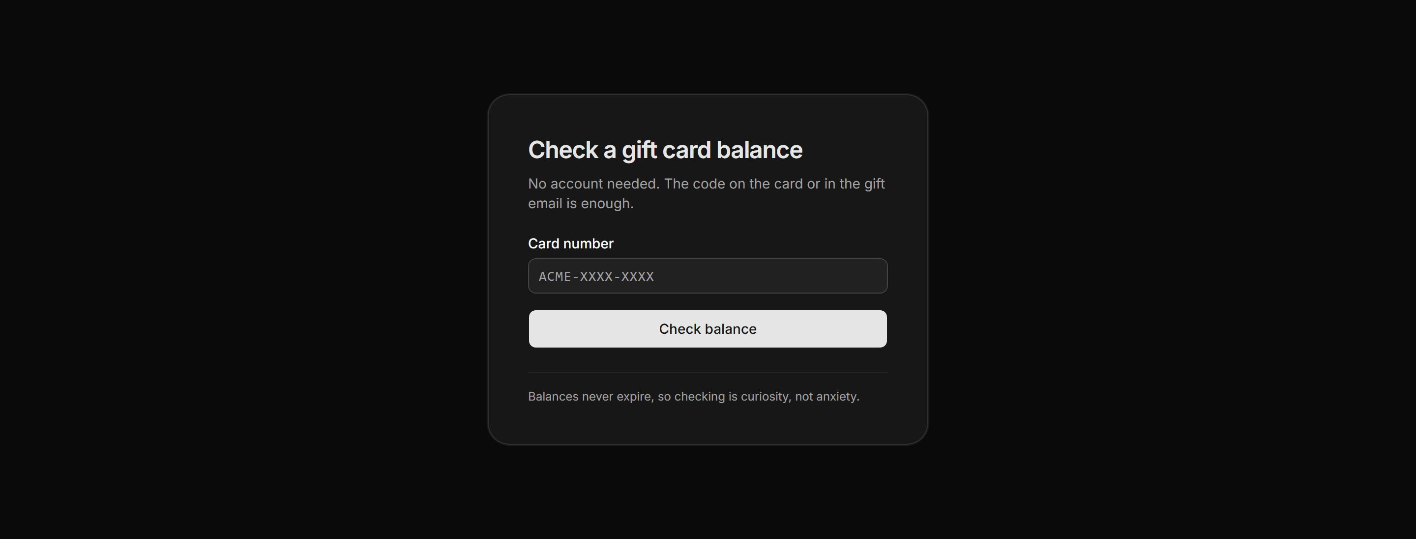 Ecommerce Gift Card: Gift Card Balance Checker