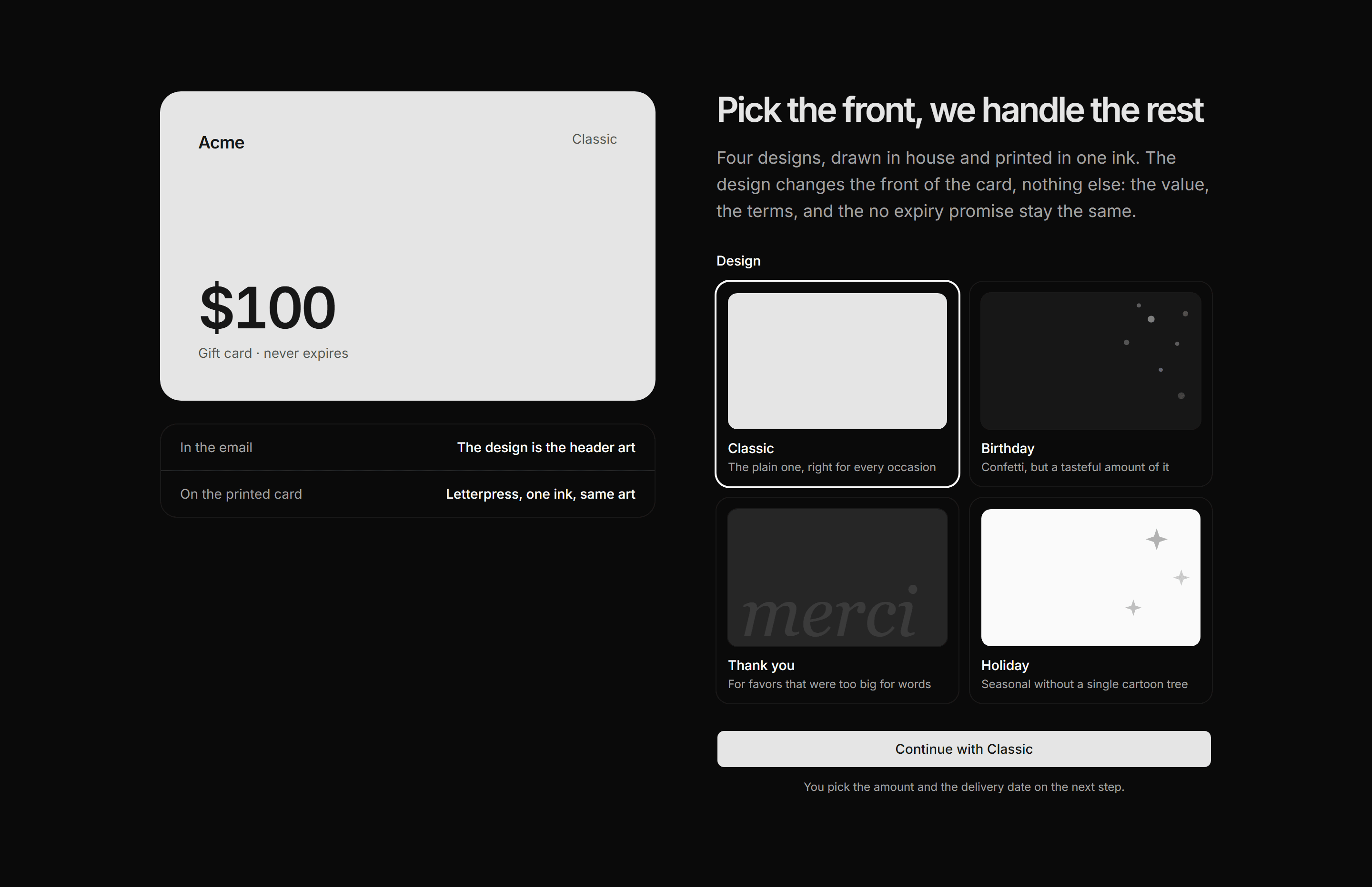 Ecommerce Gift Card: Gift Card Design Picker