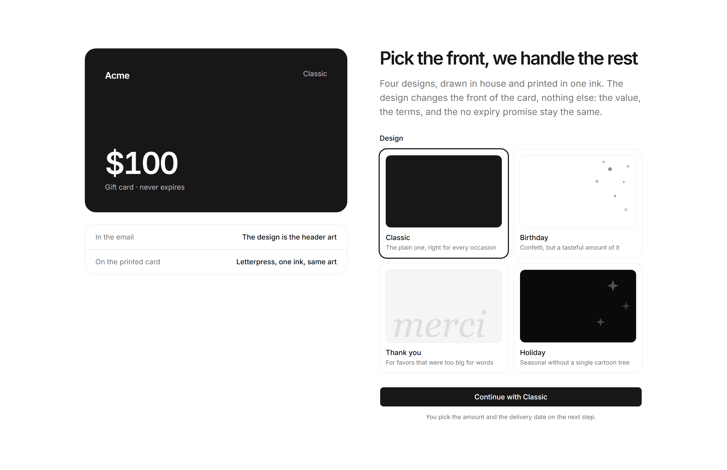 Ecommerce Gift Card: Gift Card Design Picker