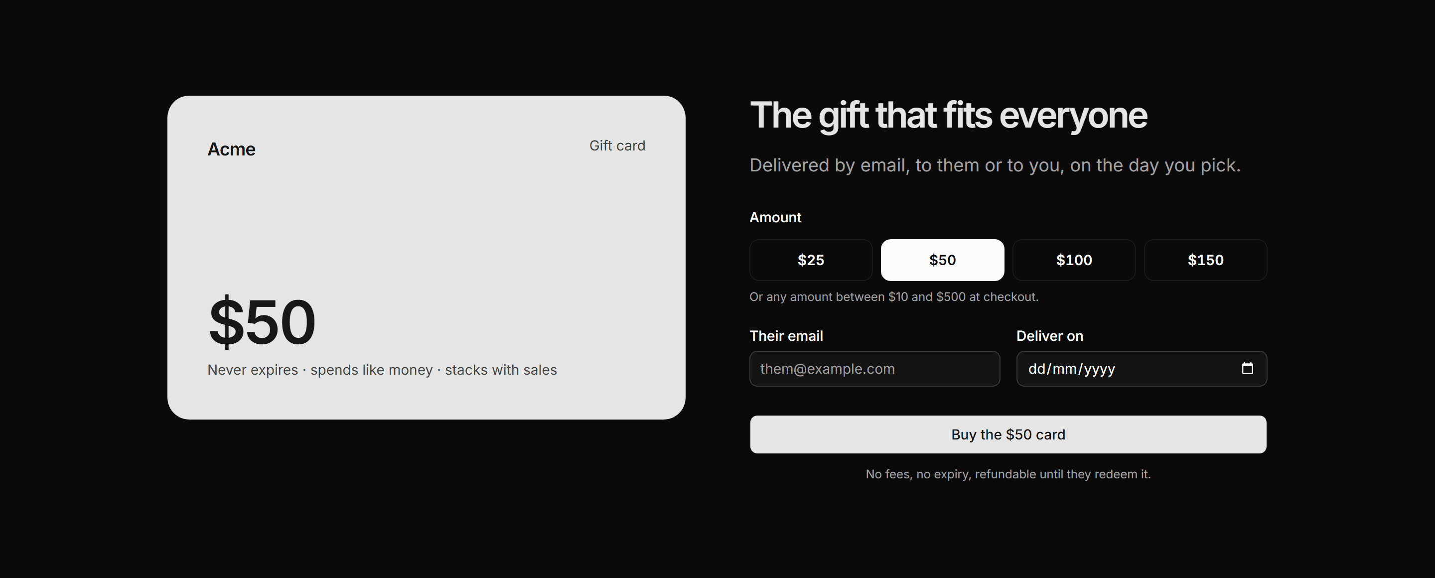 Ecommerce Gift Card: Gift Card Purchase