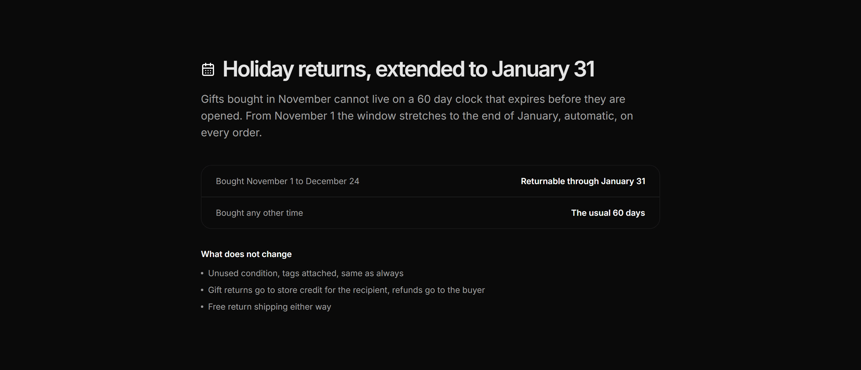 Ecommerce Incentive: Holiday Returns Extension