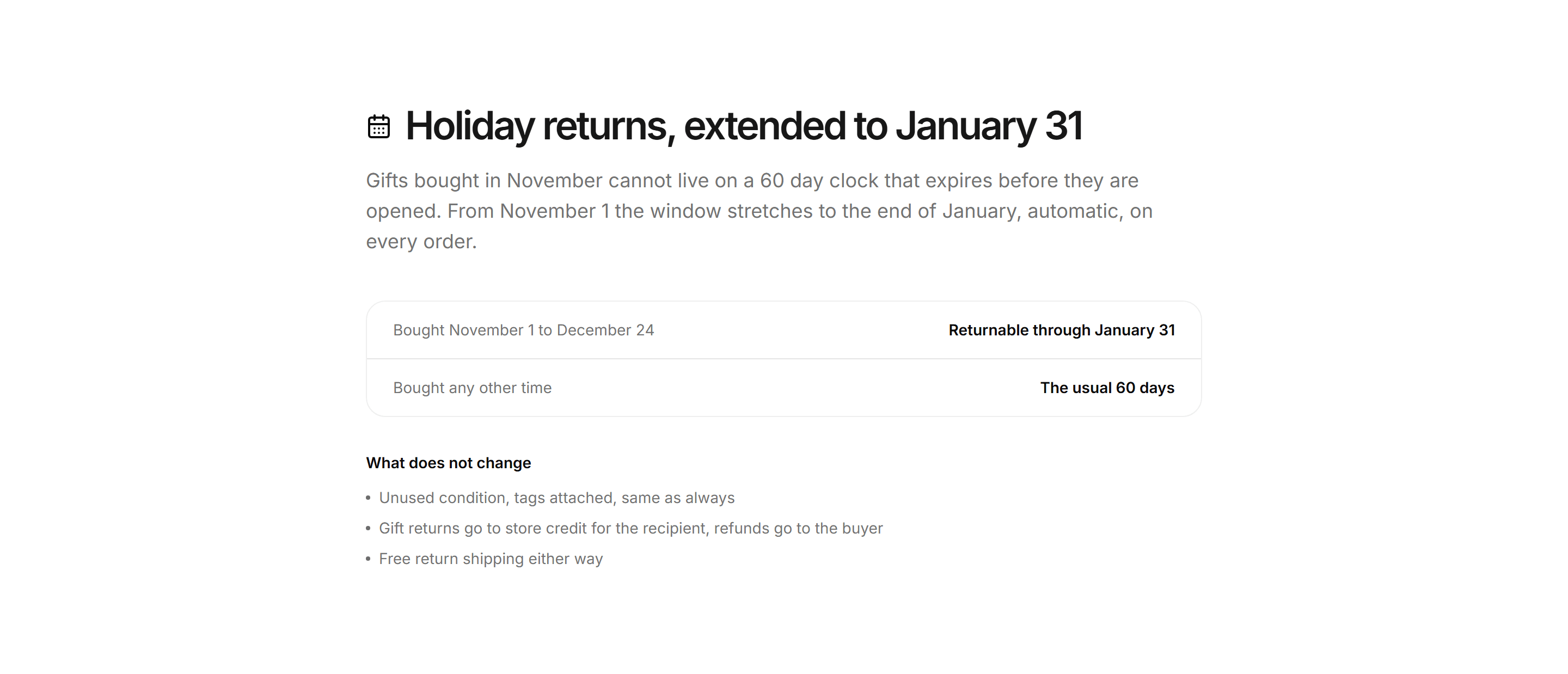 Ecommerce Incentive: Holiday Returns Extension