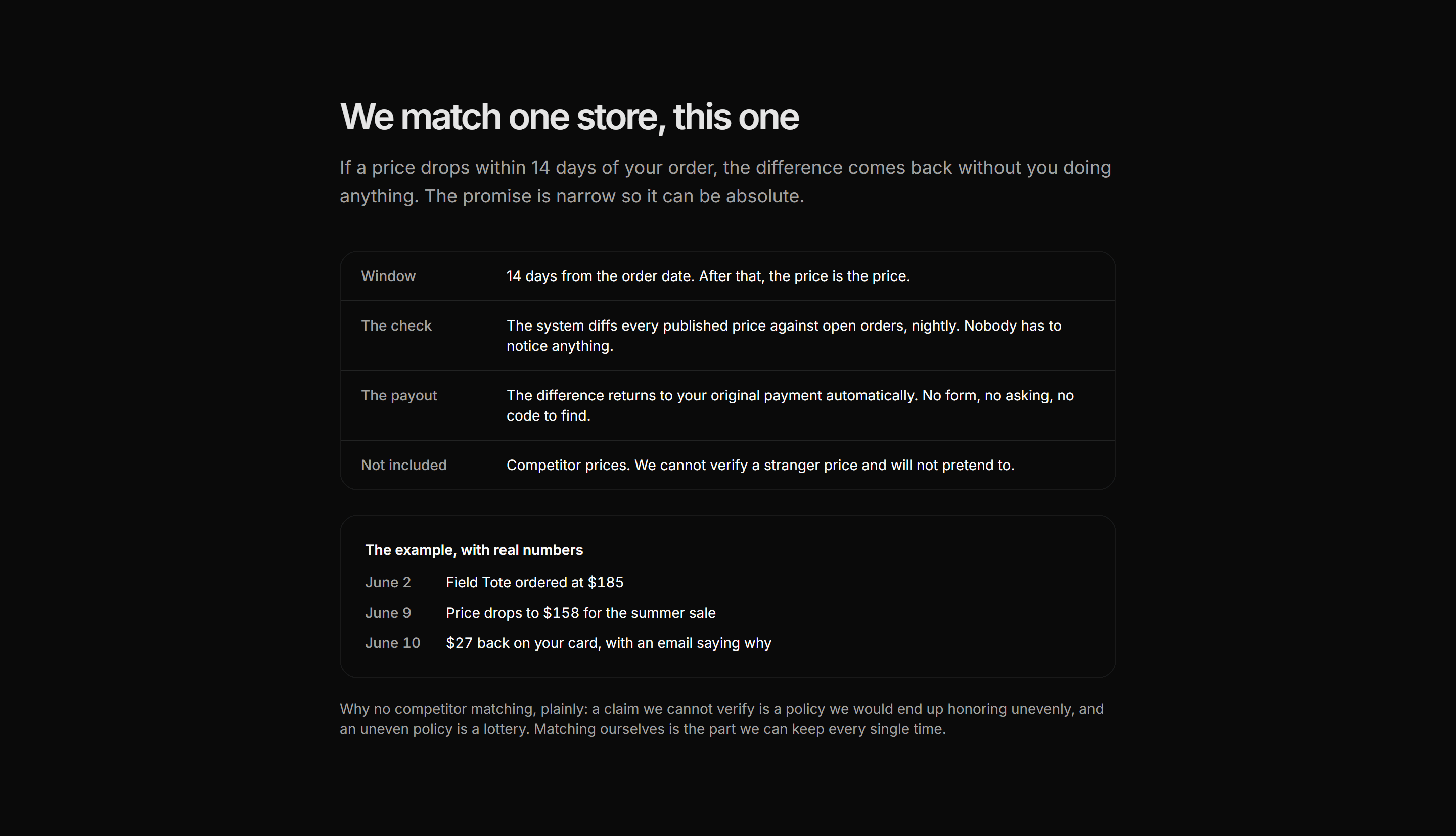 Ecommerce Incentive: Price Match Promise Card