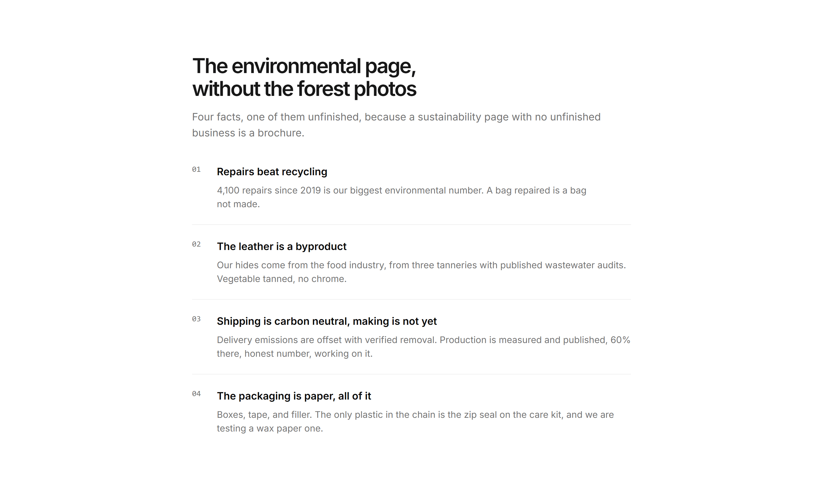 Ecommerce Incentive: Sustainability Notes