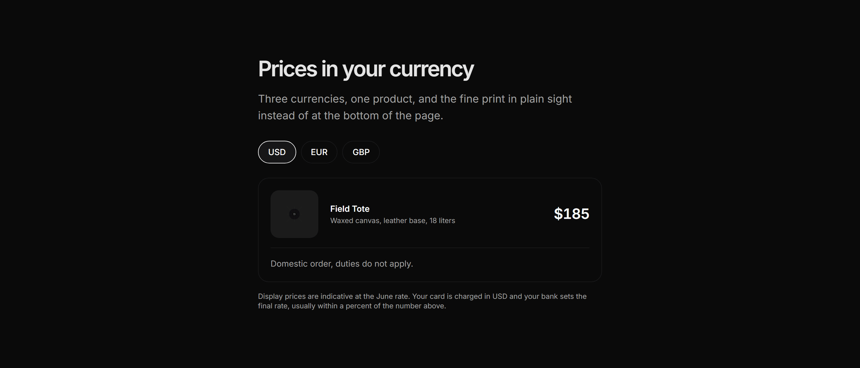 Ecommerce International: Currency And Duties Toggle