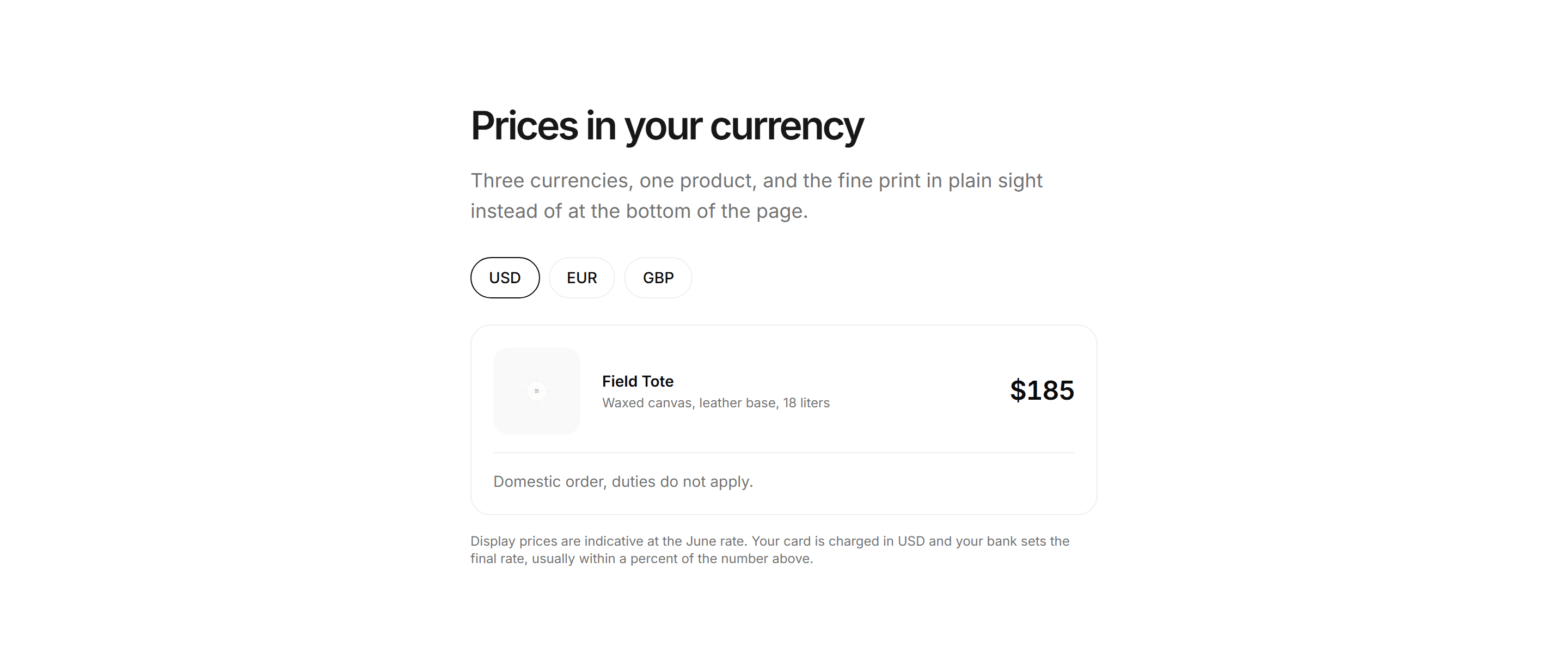 Ecommerce International: Currency And Duties Toggle