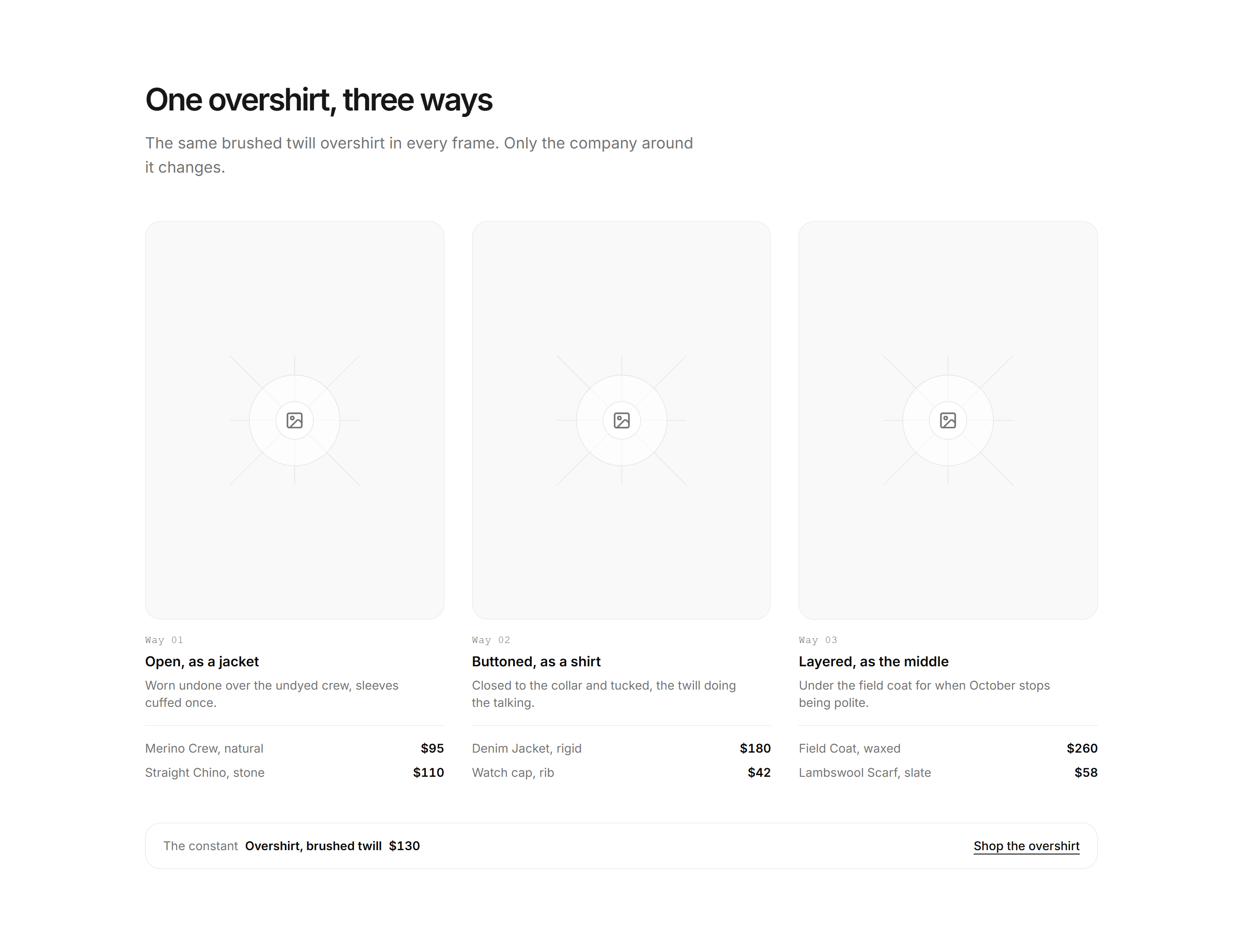 Ecommerce Lookbook: One Piece Three Ways