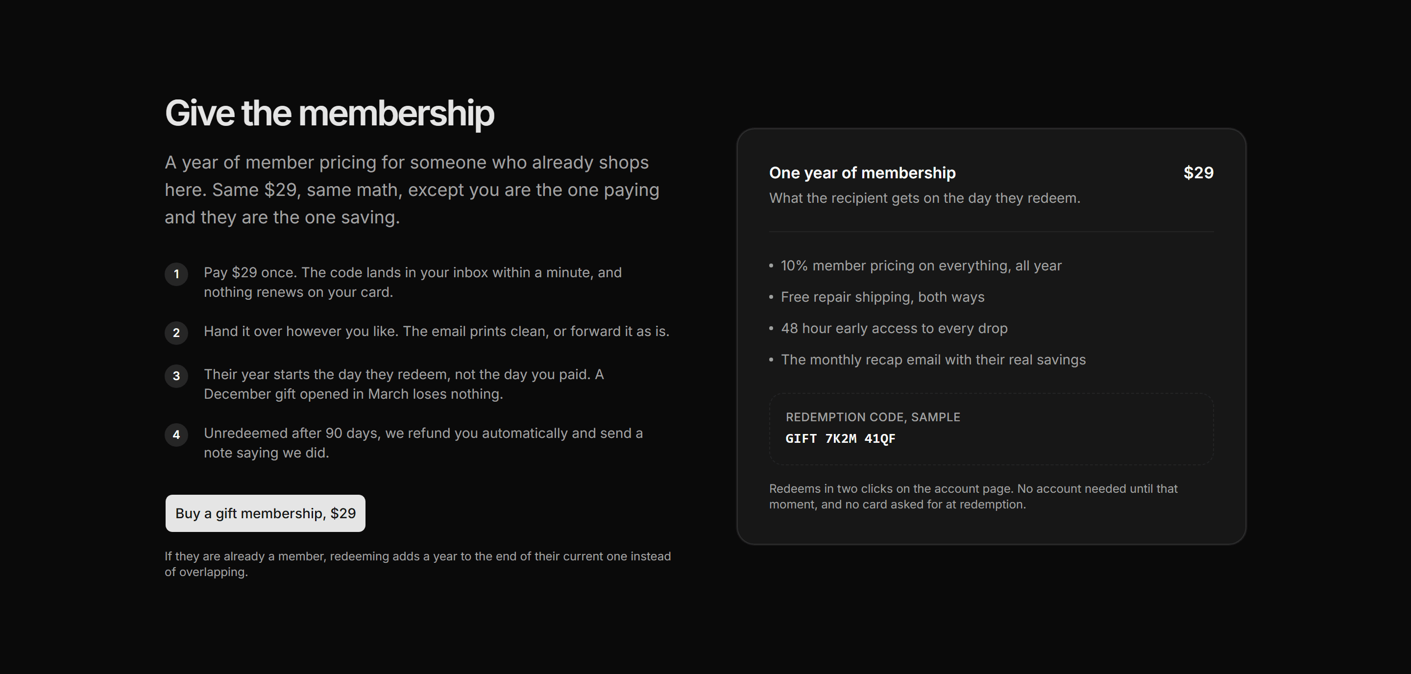Ecommerce Membership: Gift Membership Panel
