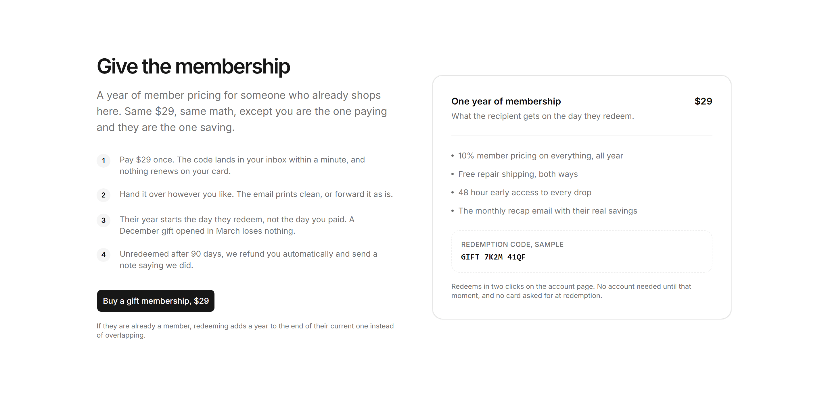 Ecommerce Membership: Gift Membership Panel
