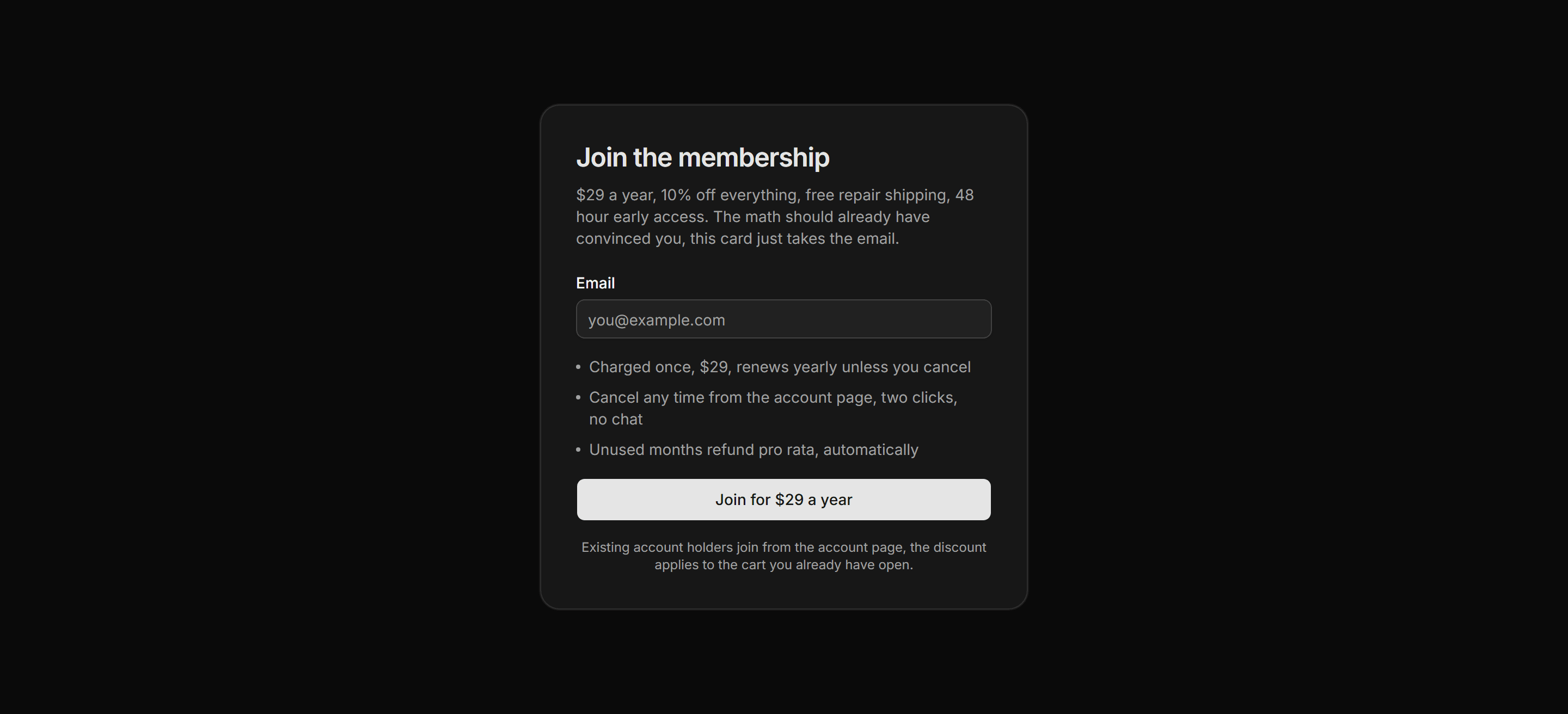 Ecommerce Membership: Join Flow Card