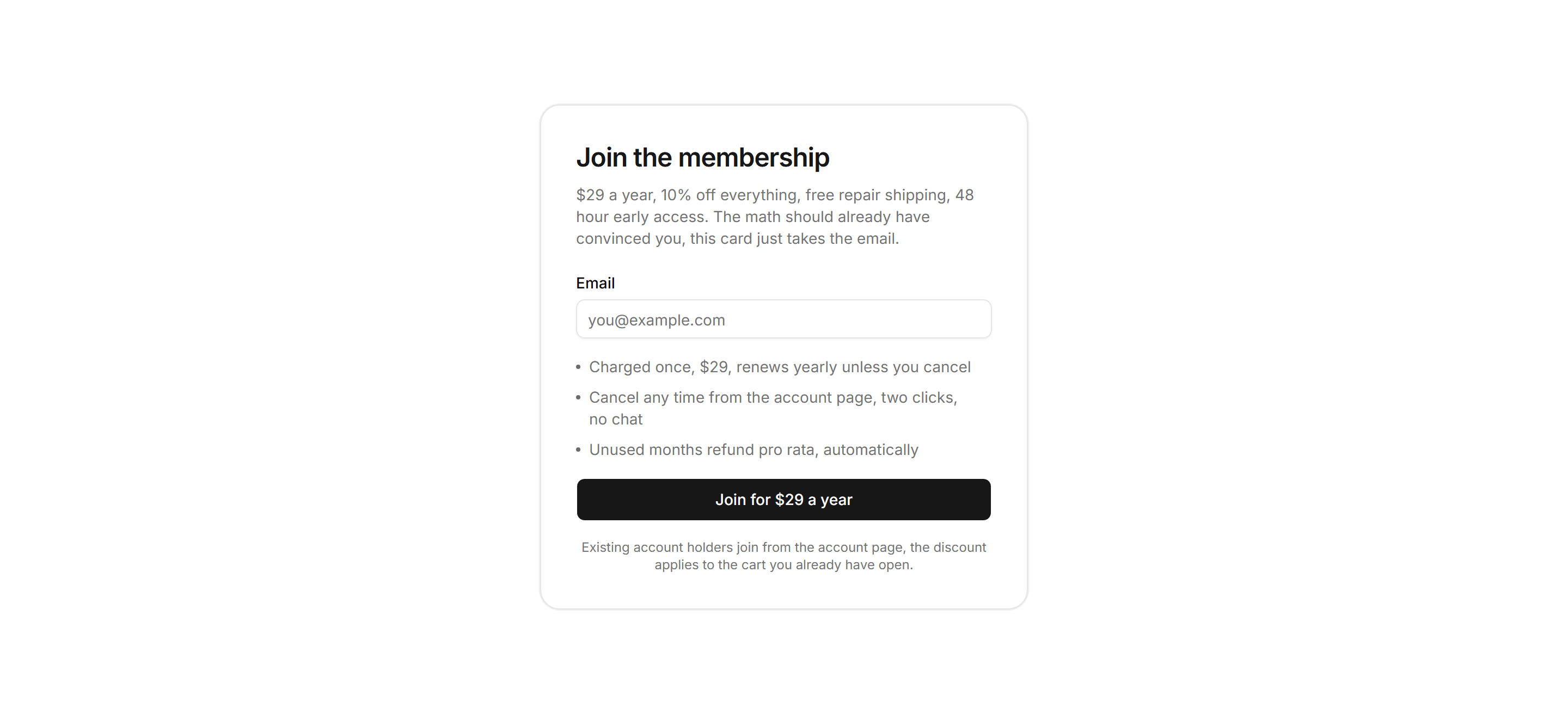 Ecommerce Membership: Join Flow Card