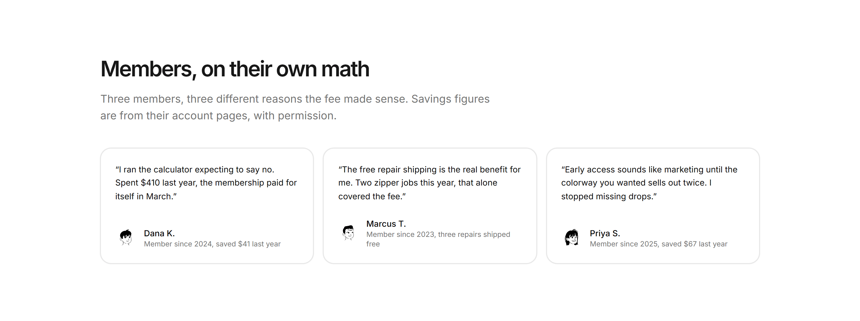 Ecommerce Membership: Member Stories Row