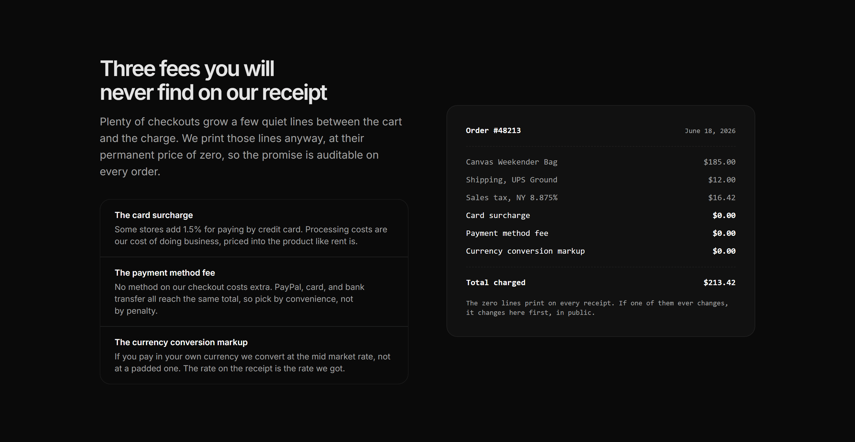Ecommerce Payment: No Surcharge Receipt
