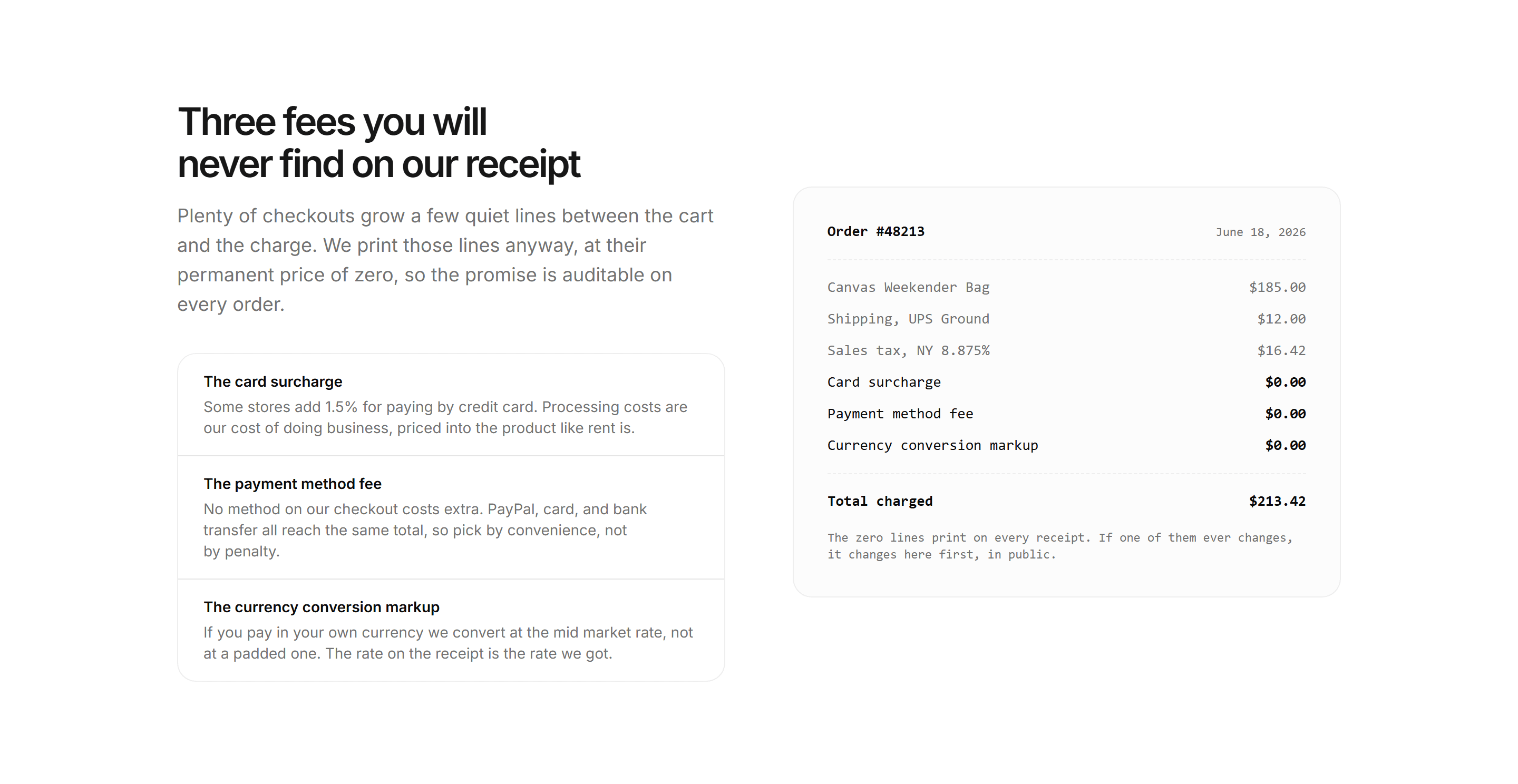 Ecommerce Payment: No Surcharge Receipt