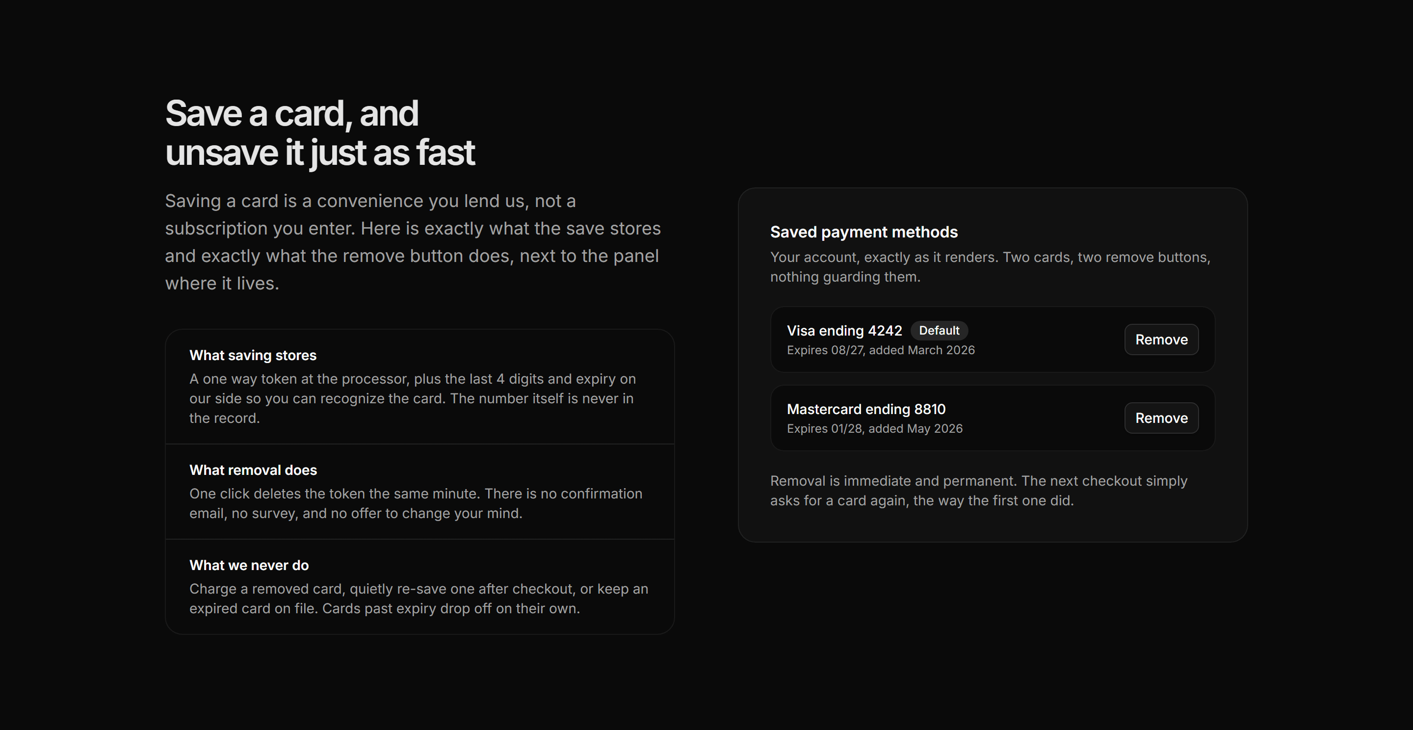 Ecommerce Payment: Saved Card Controls