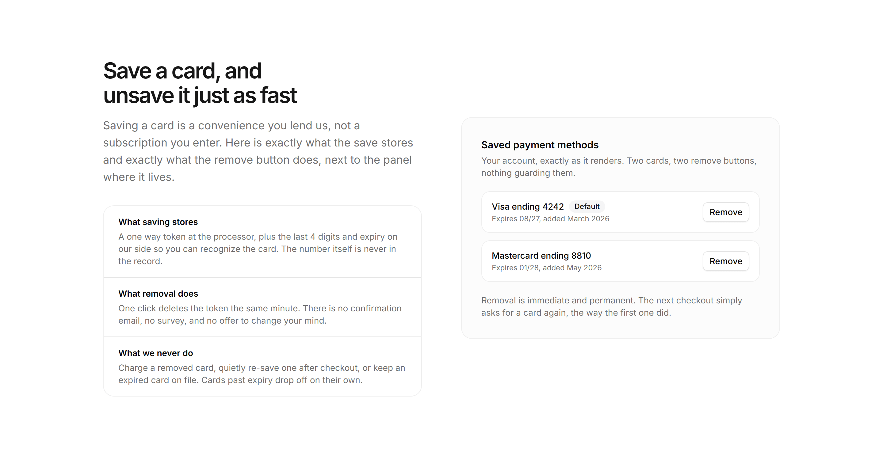 Ecommerce Payment: Saved Card Controls