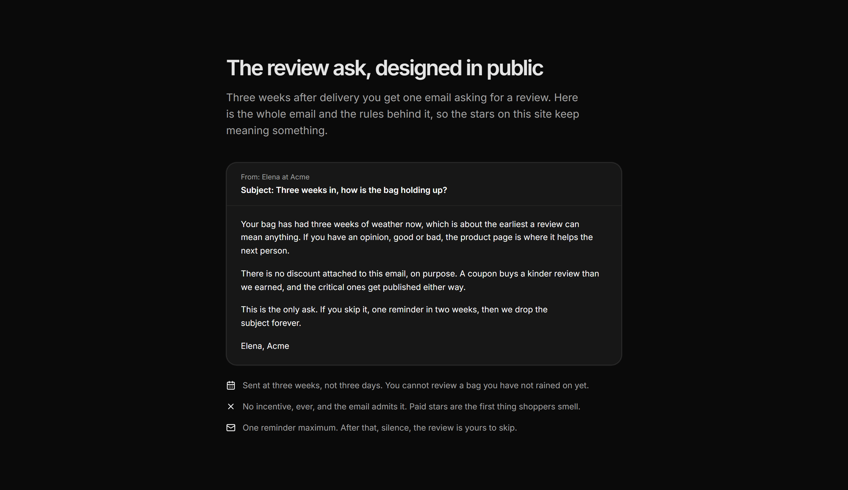 Ecommerce Post Purchase: Honest Review Request