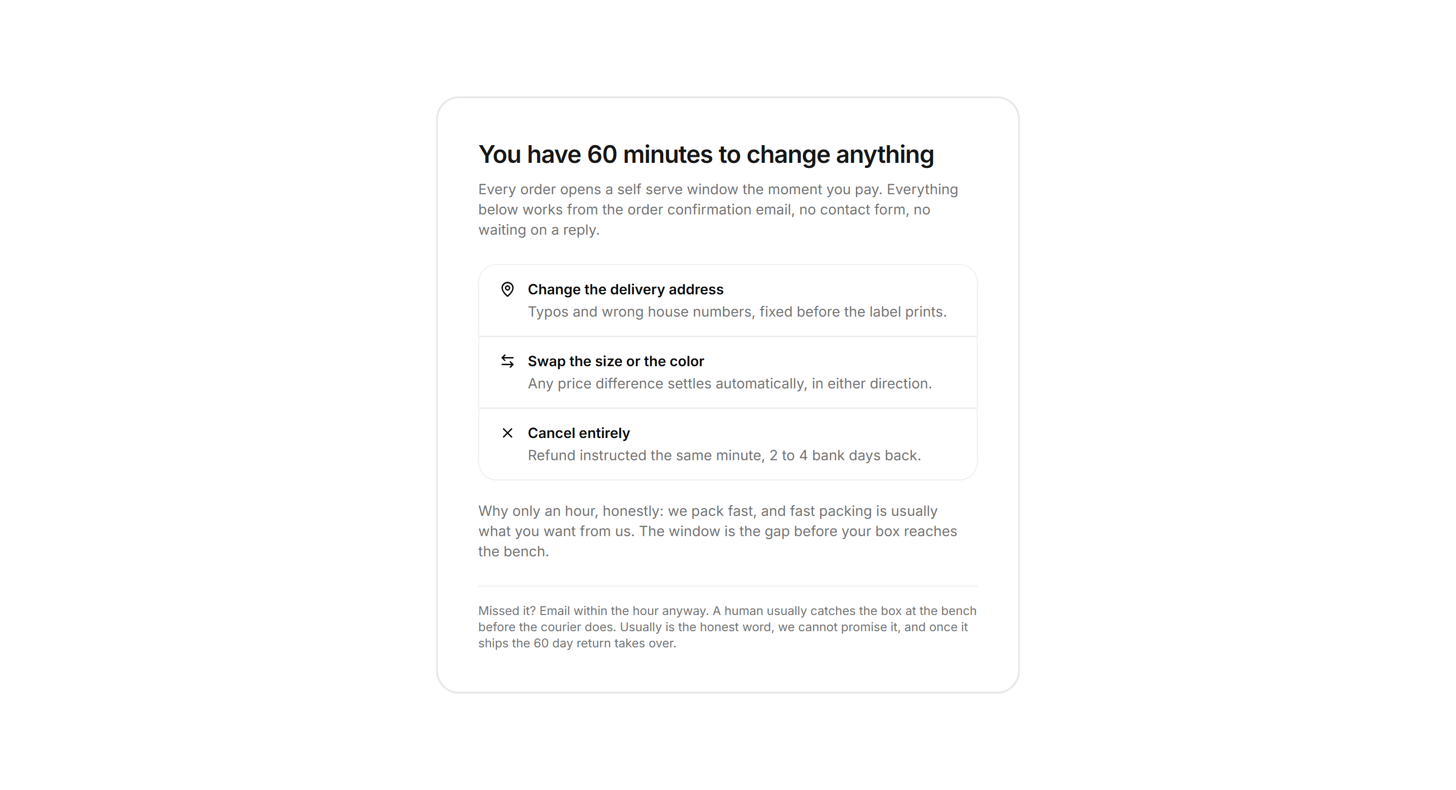 Ecommerce Post Purchase: Order Edit Window Card
