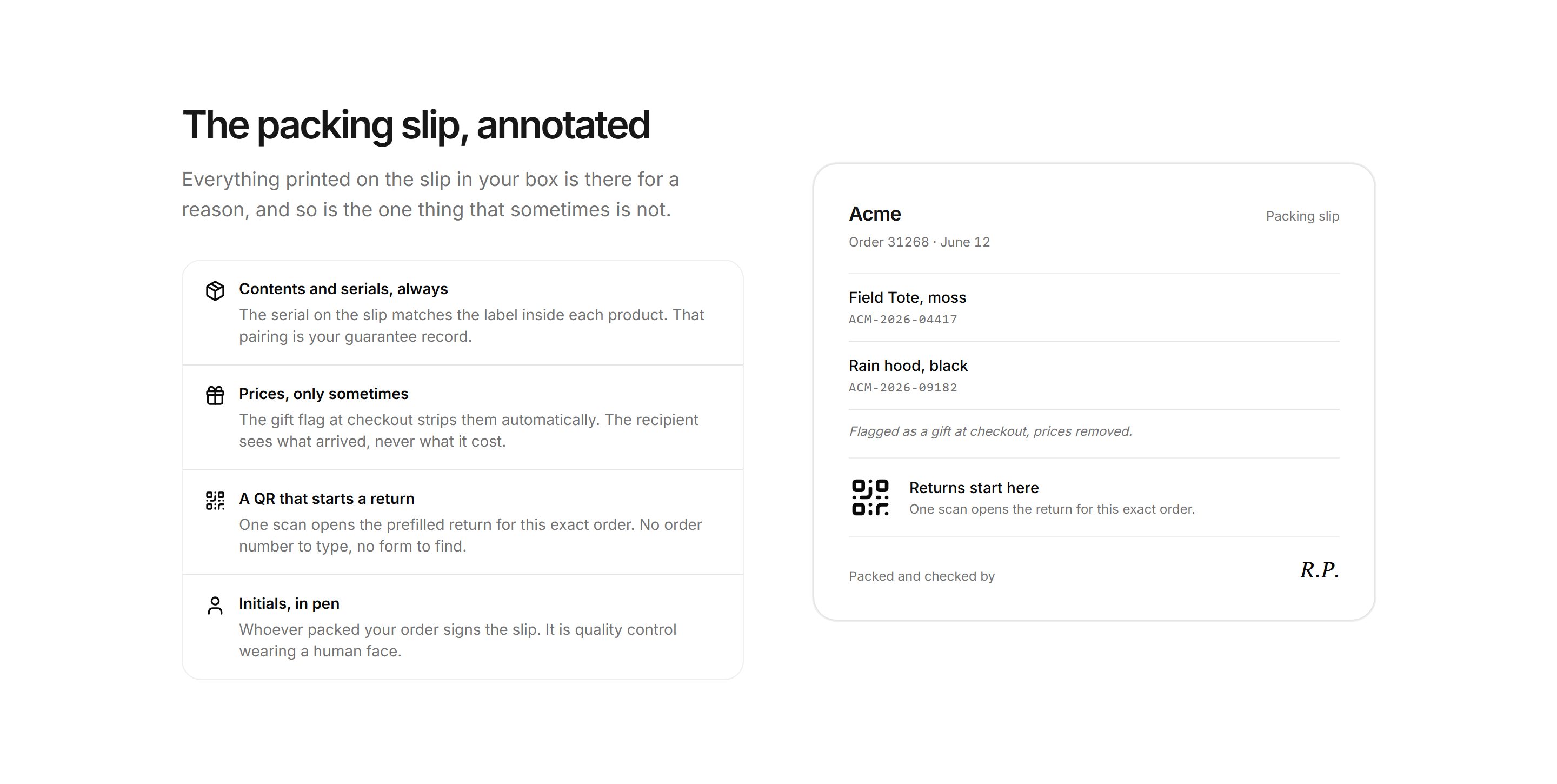 Ecommerce Post Purchase: Packing Slip Explainer