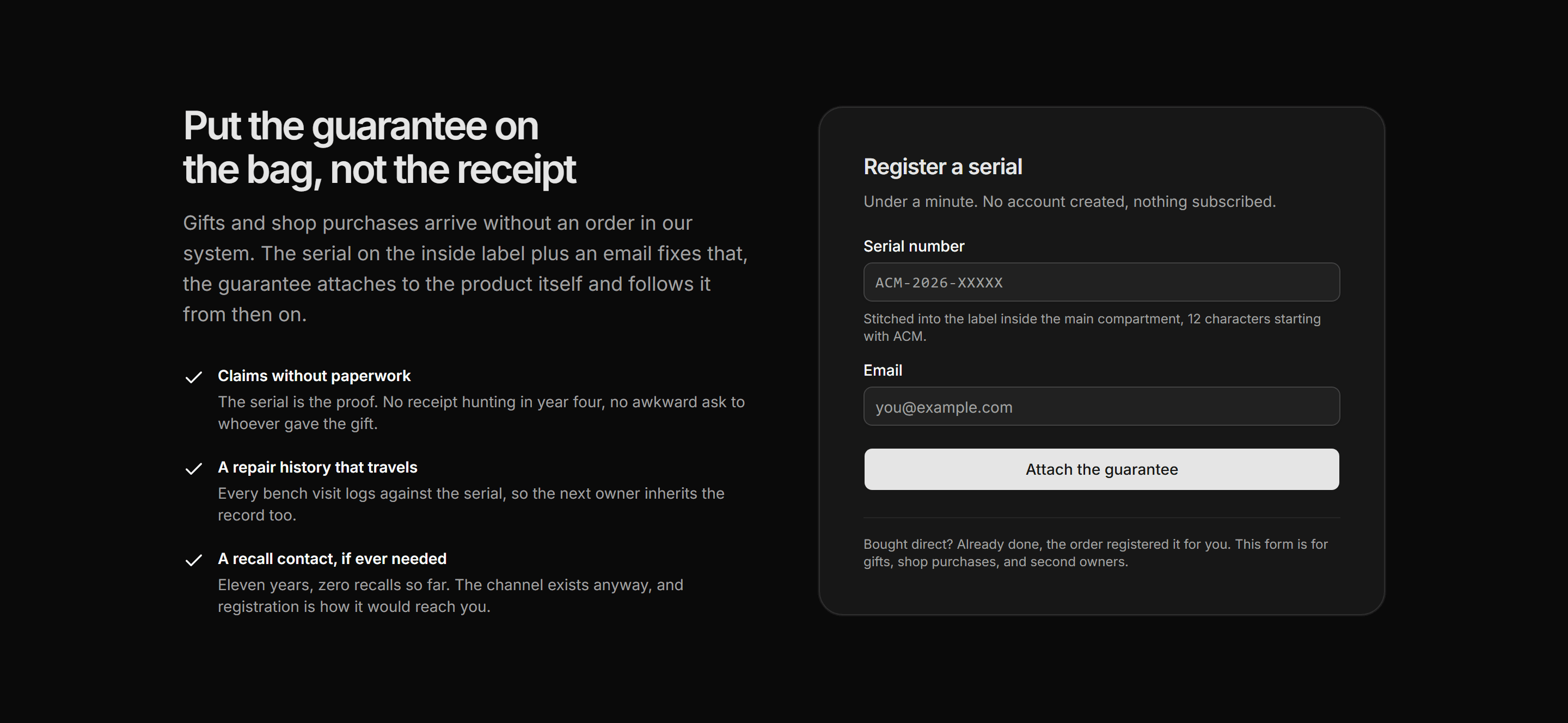 Ecommerce Post Purchase: Product Registration Card